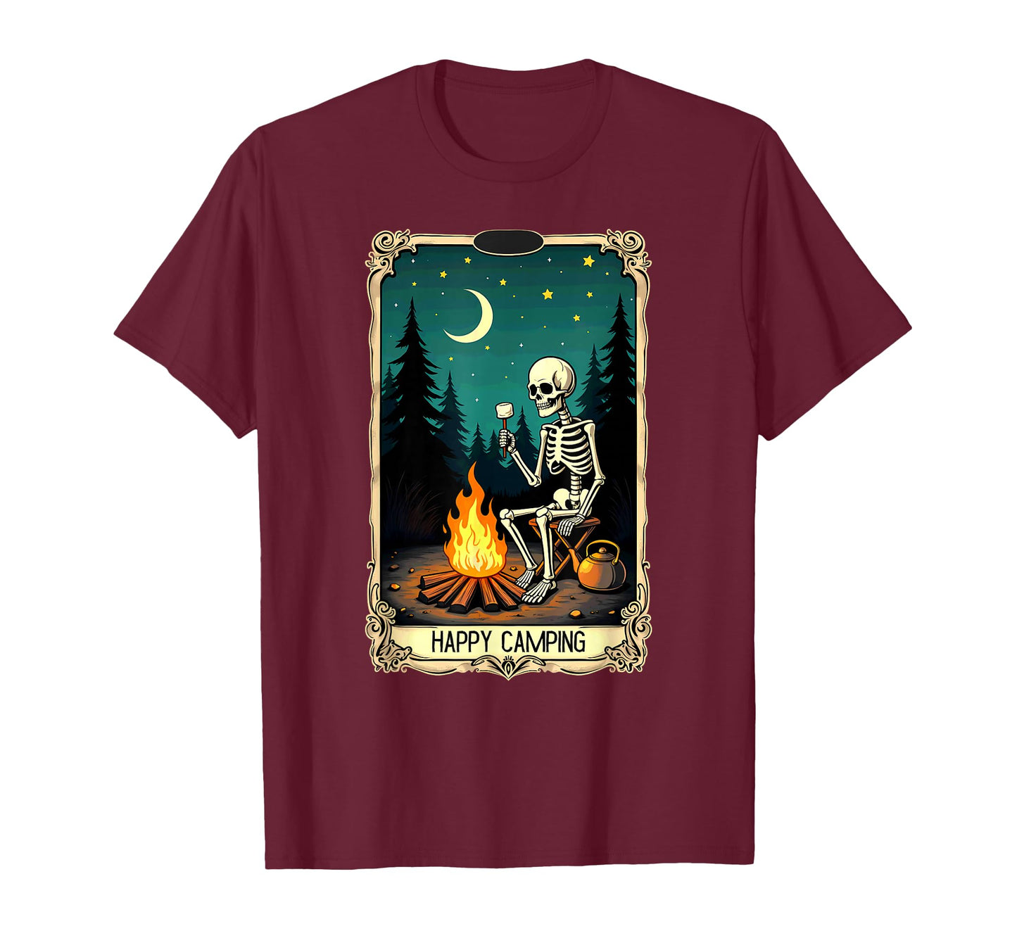 Gothic Tarot Card Skeleton Happy Camping T-Shirt