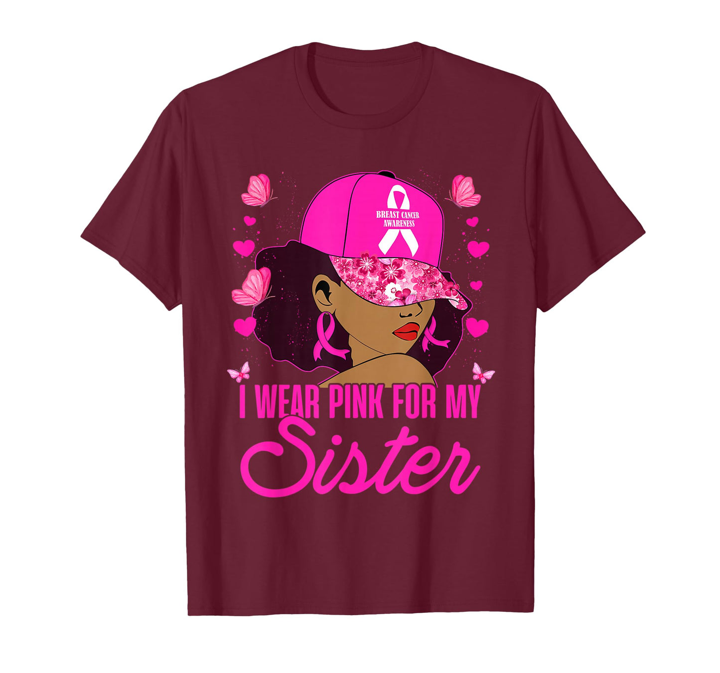 Wear Pink for My Sister Breast Cancer Awareness Black Women T-Shirt