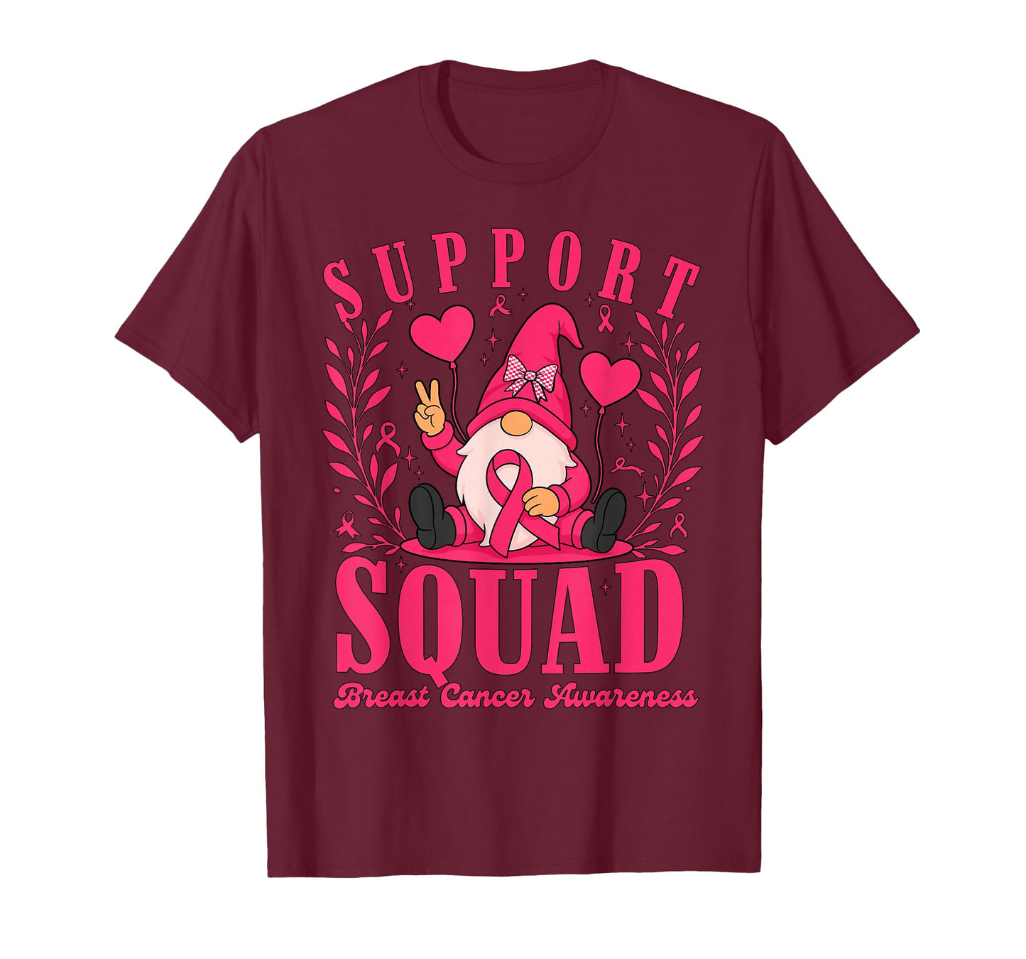 Support Squad Pink Ribbon Gnome Breast Cancer for Women T-Shirt