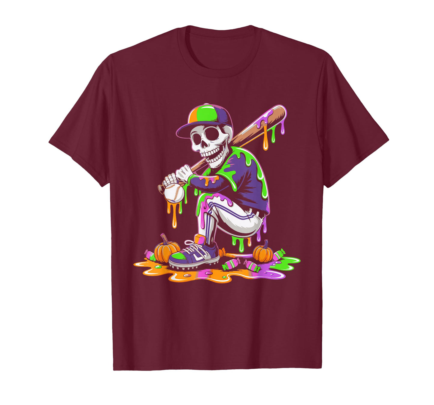 Funny Baseball Skeleton Ice Cream Drip Baseball Boys Youth T-Shirt