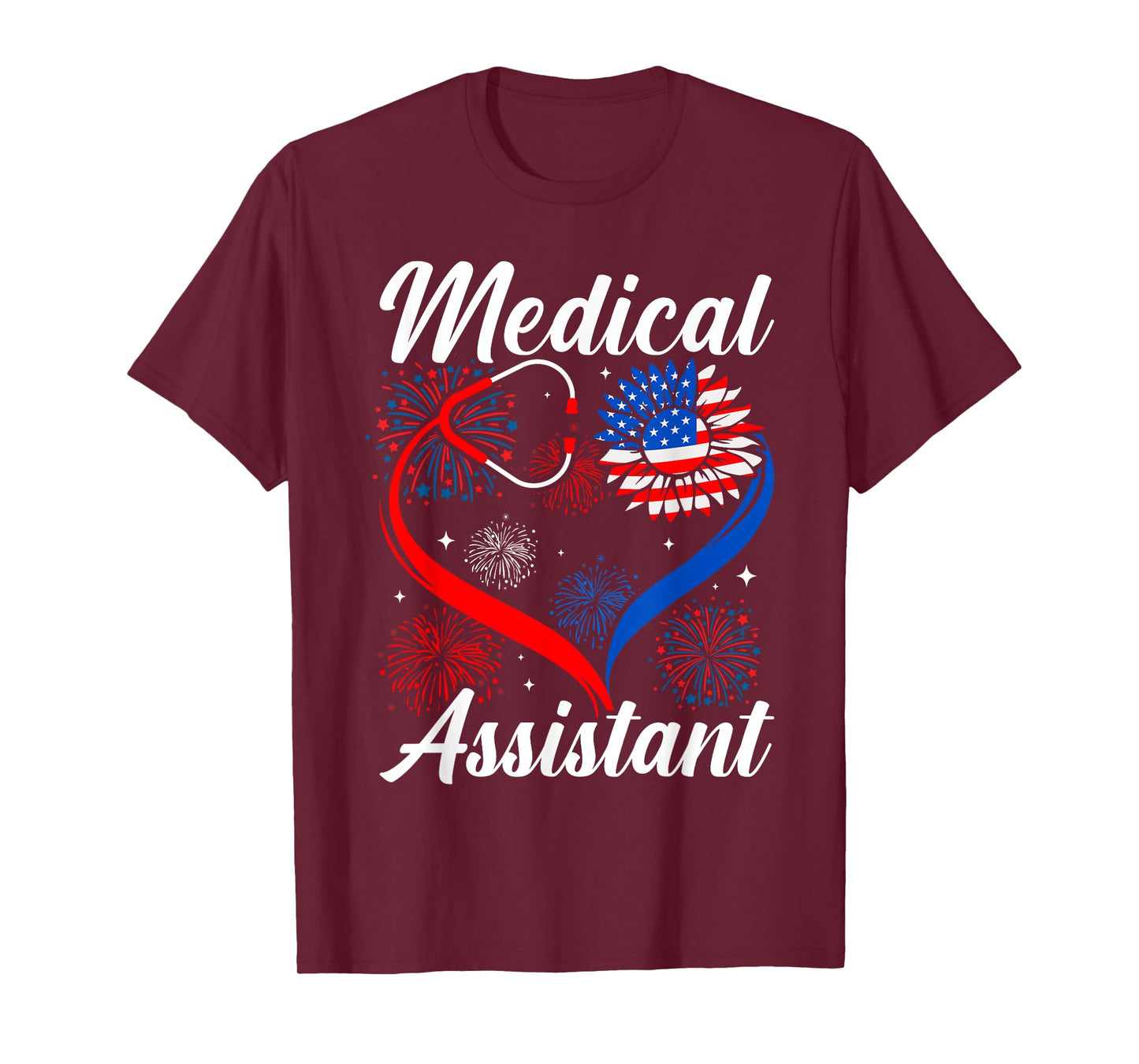 Medical Assistant Sunflower American Flag 4th Of July Women Kids Men T-Shirt