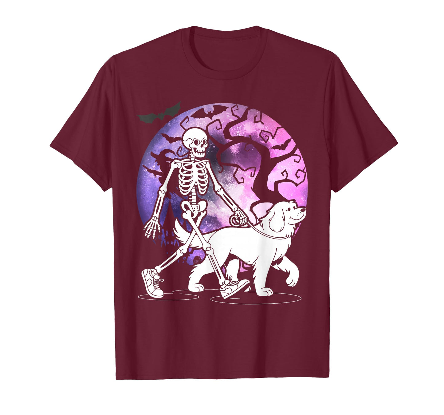 Skeleton Walking a Newfoundland Dog Halloween Outfit Men T-Shirt
