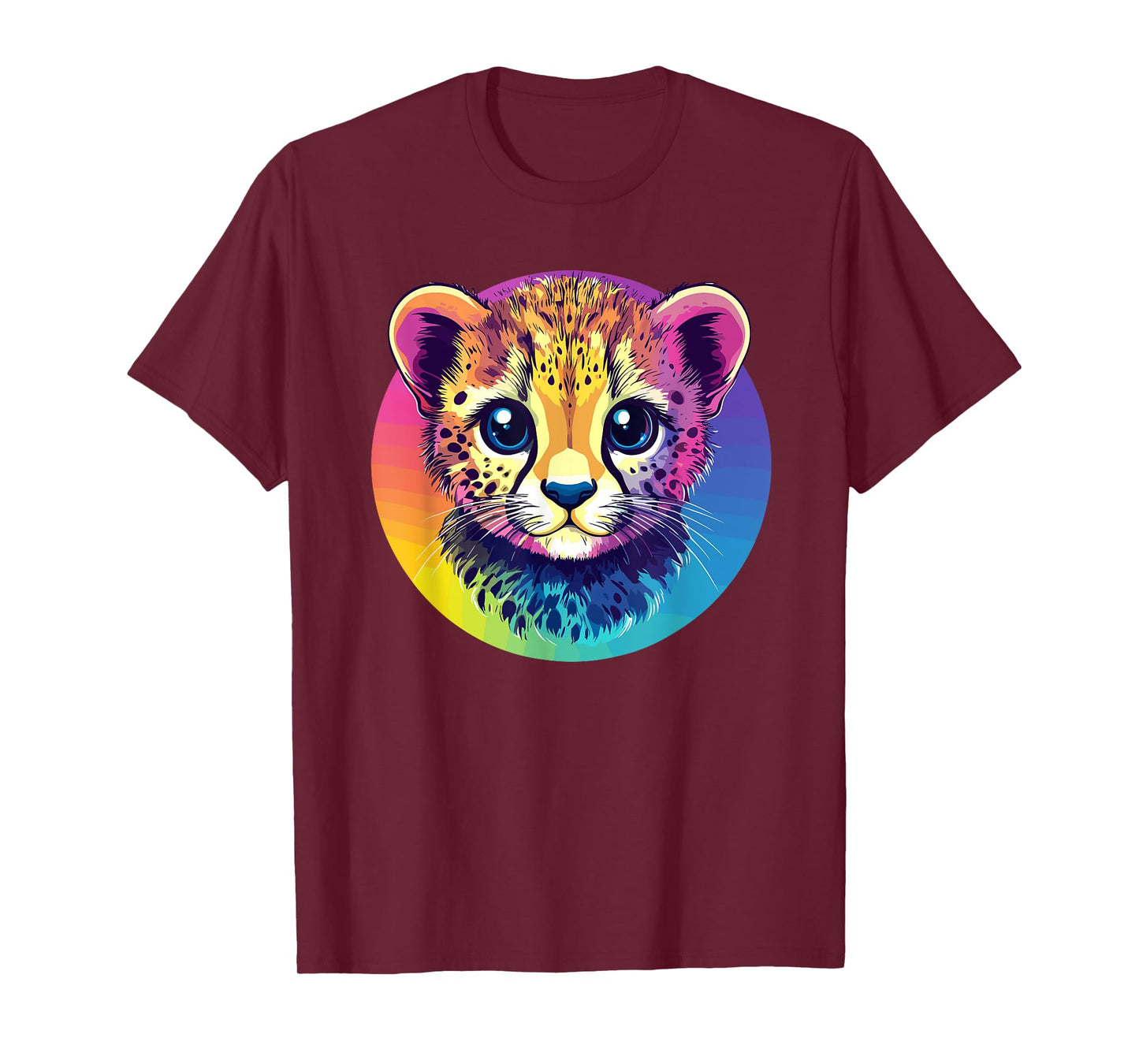 Rainbow Cheetah Cub Face Vibrant Animal Art T-Shirt