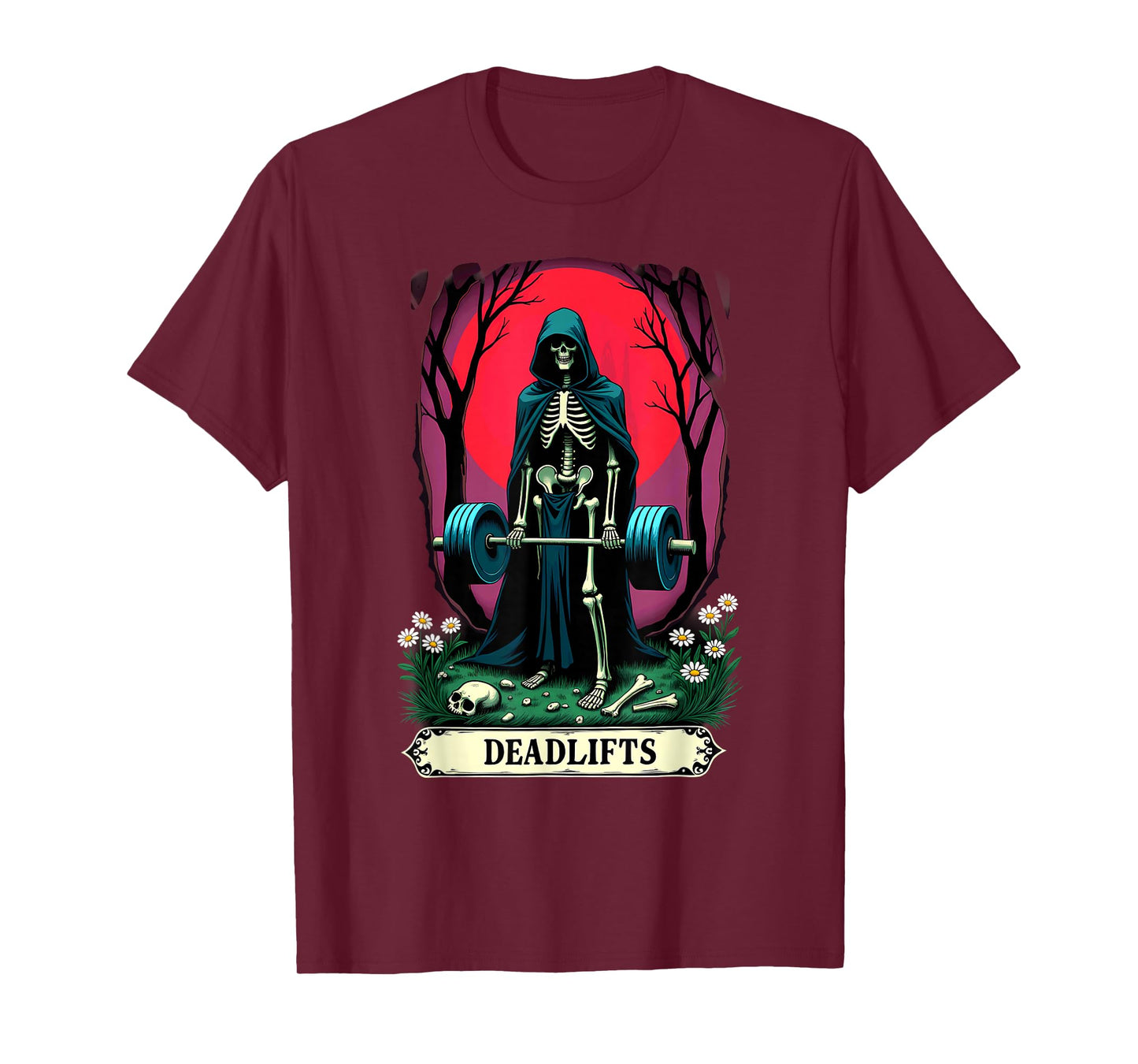 Gothic Tarot Card Skeleton Deadlifts Weightlifiting T-Shirt