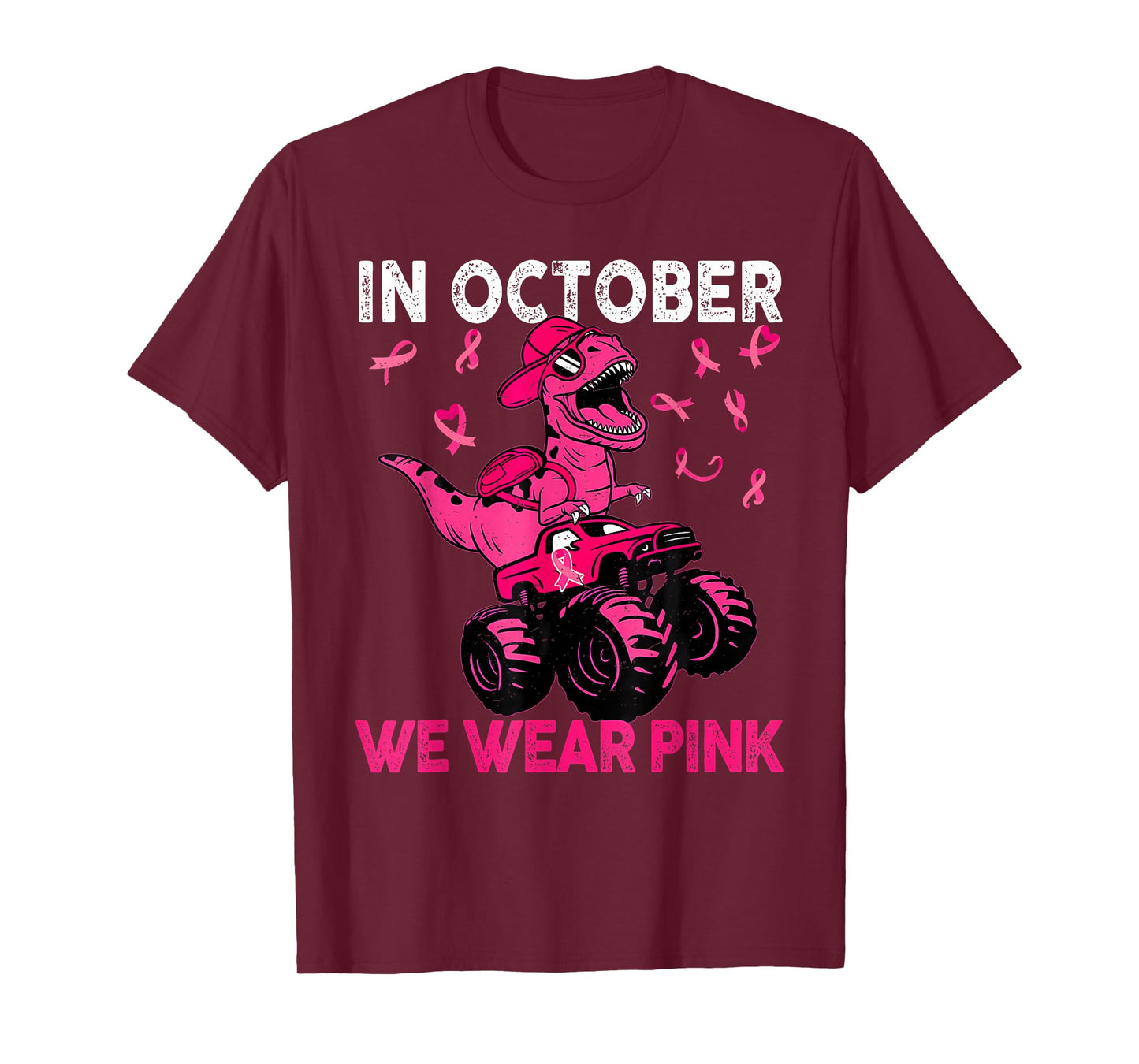 in October We Wear Pink Breast Cancer Trex Dino Kids Toddler T-Shirt