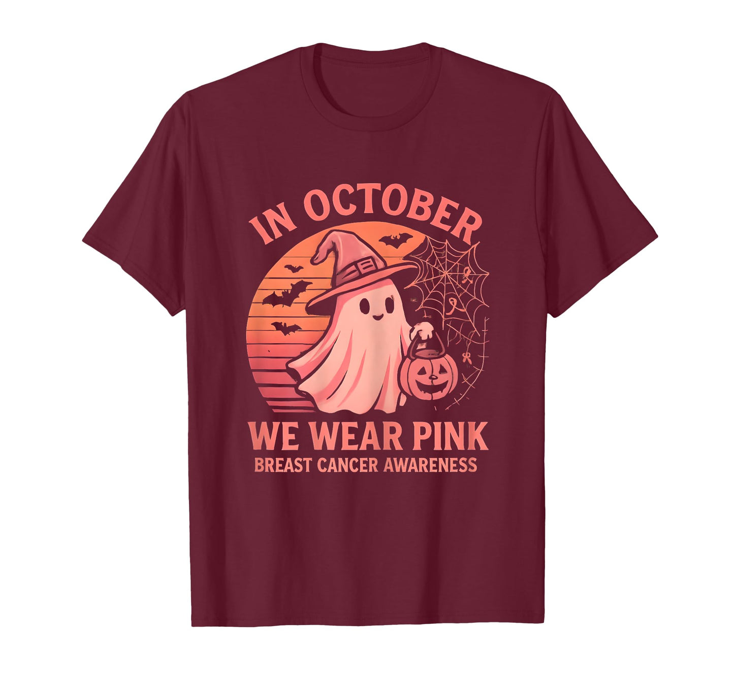In October We Wear Pink Ghost Halloween Awareness Vintage T-Shirt