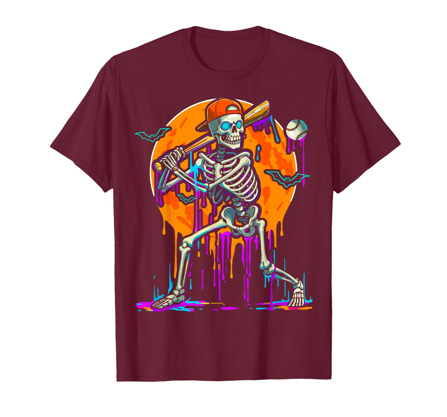Baseball Skeleton Drip Batting Halloween T-Shirt