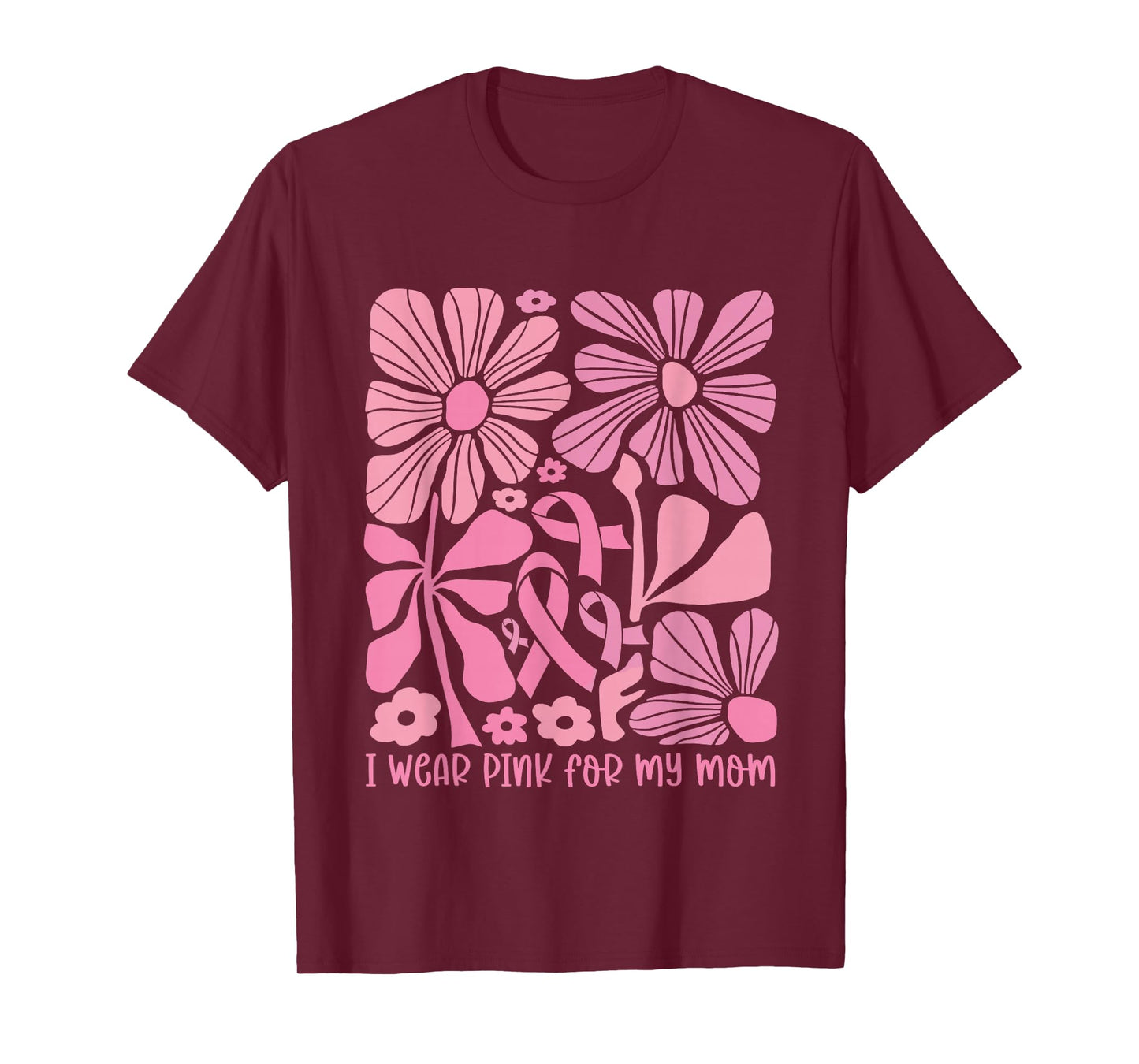 Boho Floral I Wear Pink For My-Mom Breast Cancer Pink Ribbon T-Shirt