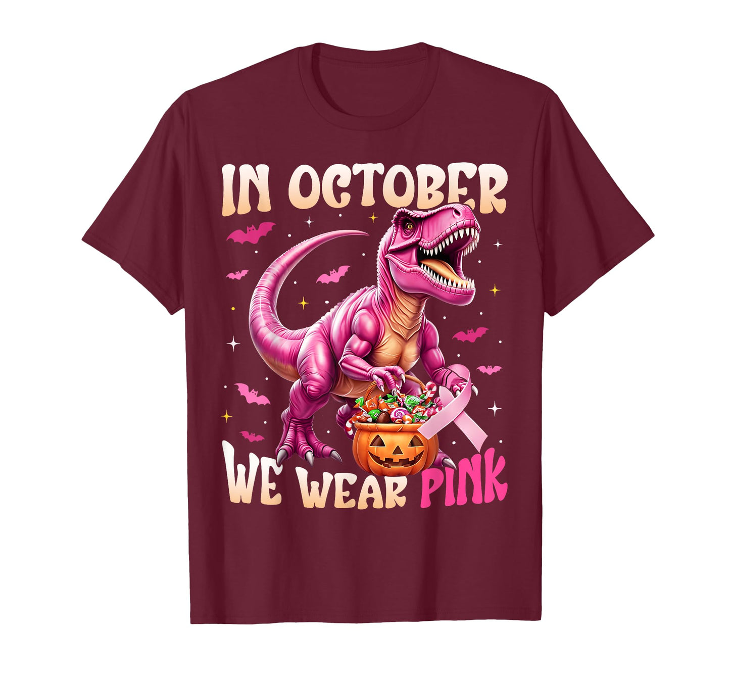 Dinosaur In October We Wear Pink Breast Cancer Awareness T-Shirt
