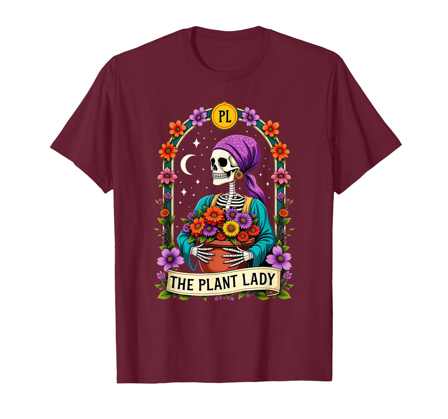 Gothic Tarot Card The Plant Lady Skeleton Halloween T-Shirt