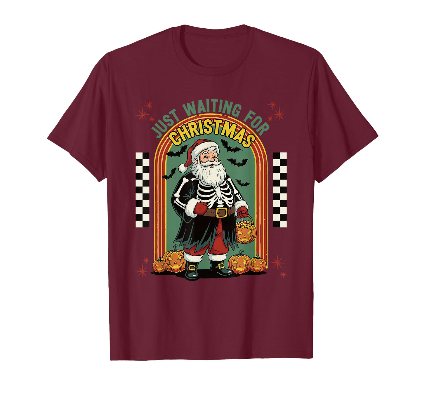 Retro Vintage Santa Skeleton Halloween Waiting Christmas T-Shirt
