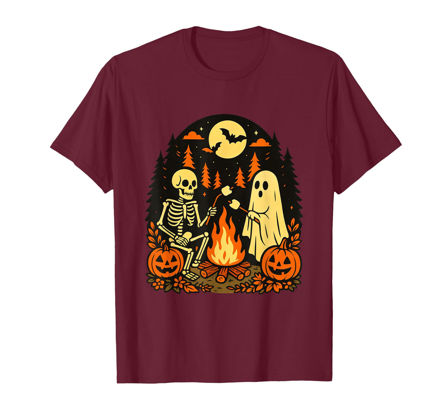 Halloween Spooky Skeleton and Ghost Campfire Vintage T-Shirt
