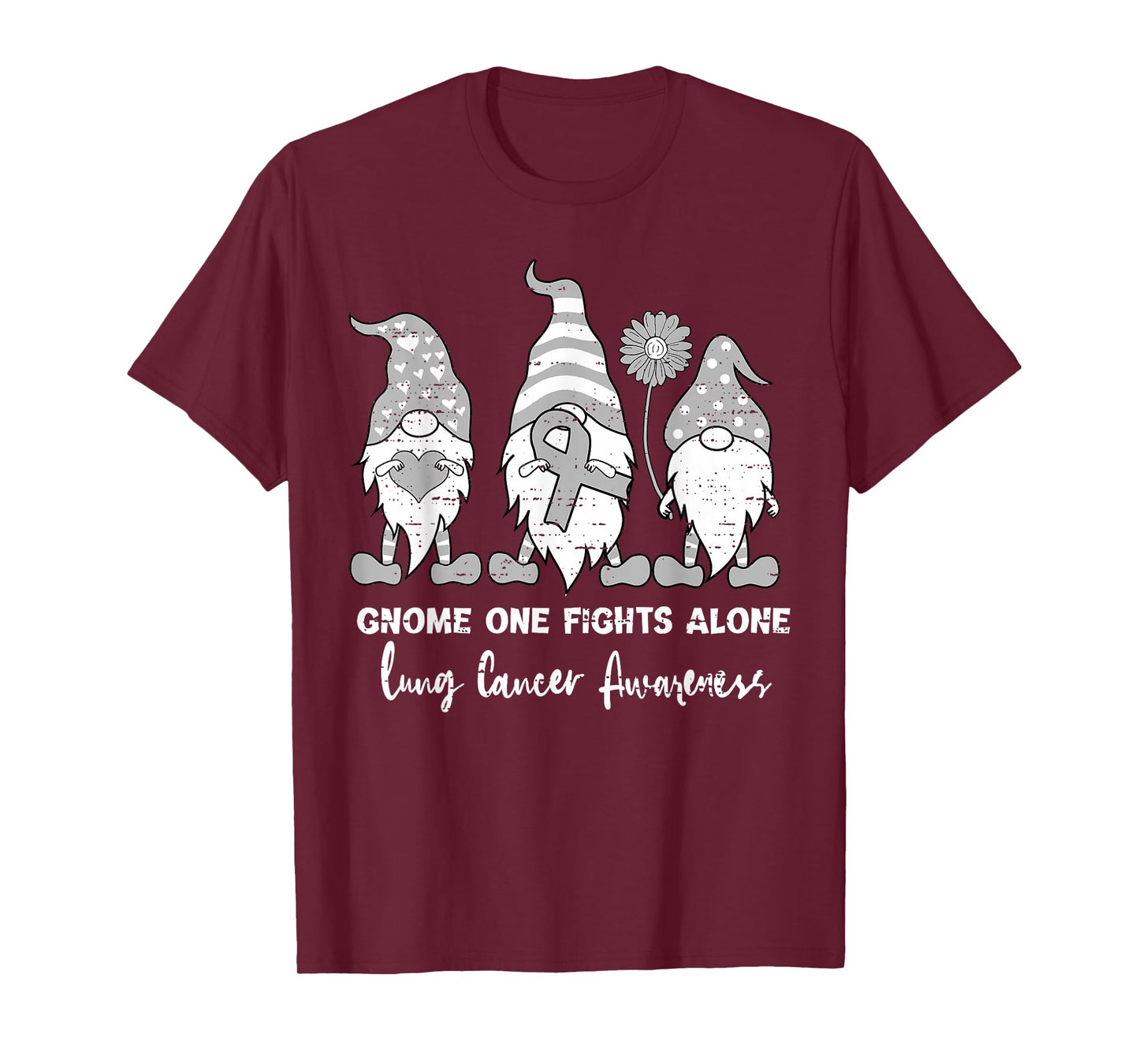 Lung Cancer Awareness Gnome White Ribbon Support Boys Girls T-Shirt