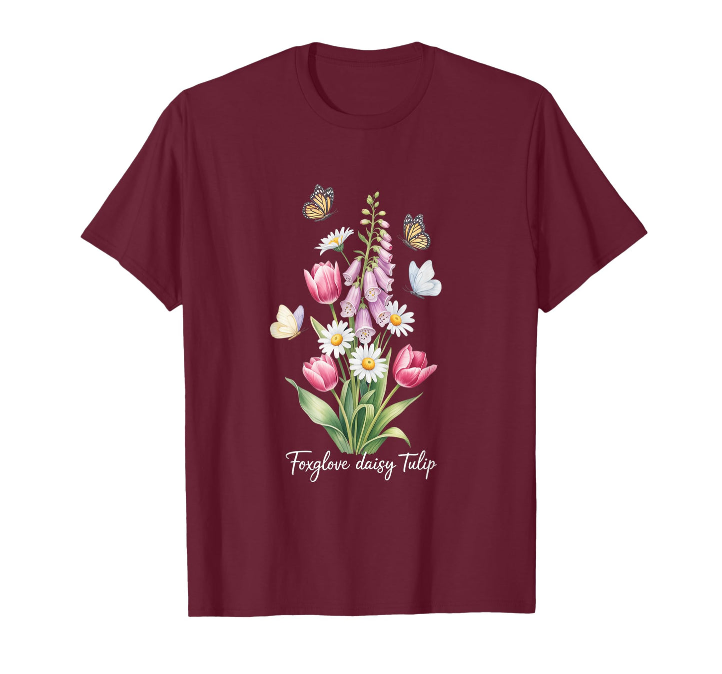 Foxglove Daisy Tulip Elegant Floral Harmony T-Shirt