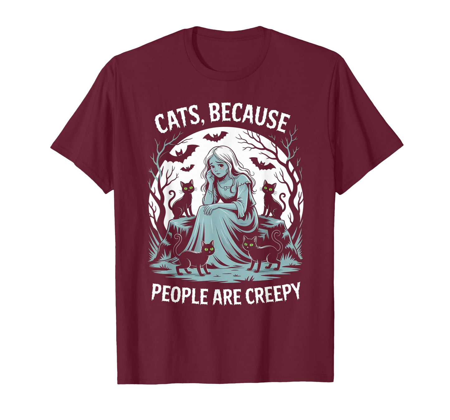 Cats Because People are Creepy Ghost Halloween Cat Mom Kids T-Shirt