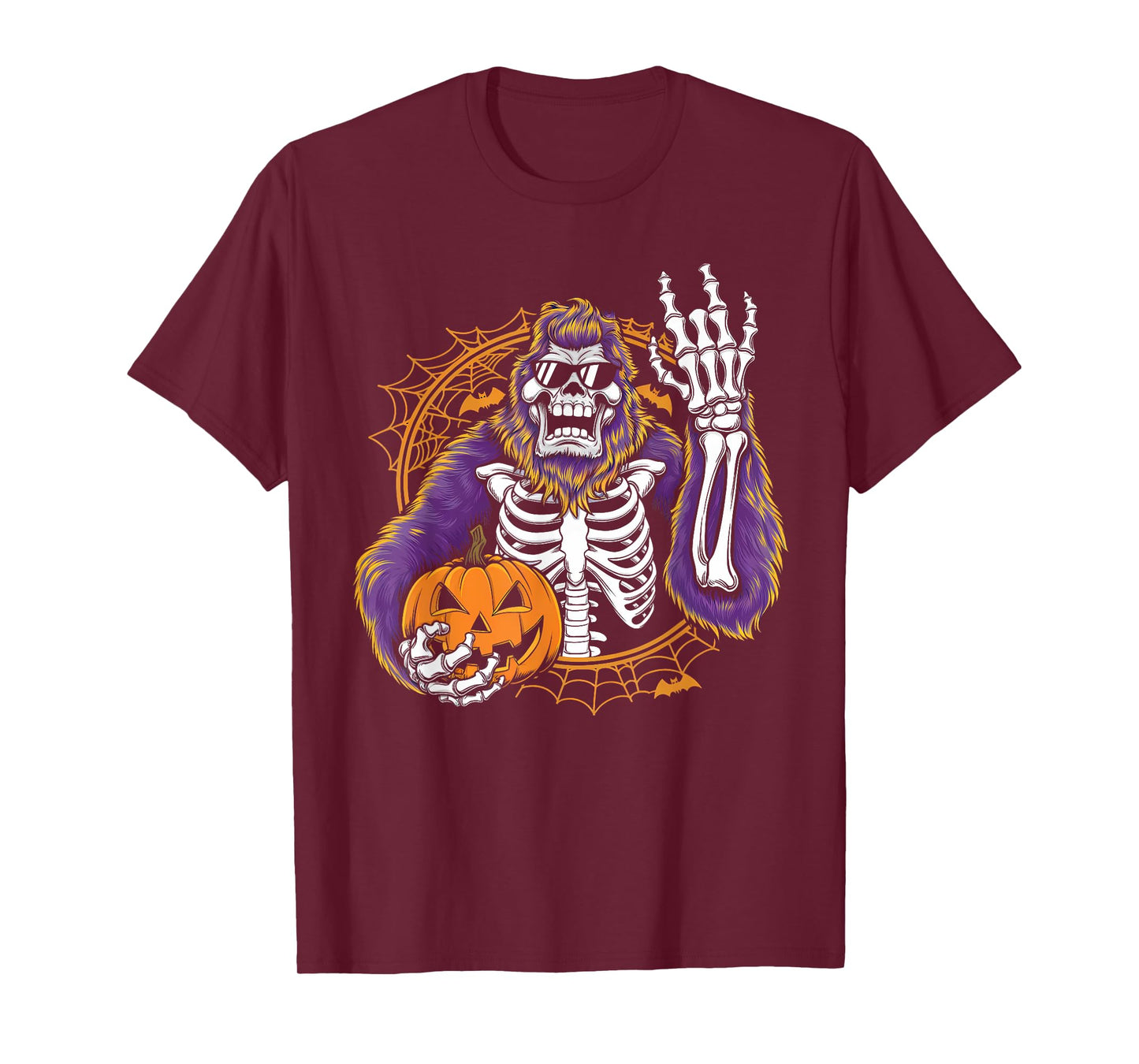 Halloween Spooky Bigfoot Jack O Lantern Skeleton Men Funny T-Shirt