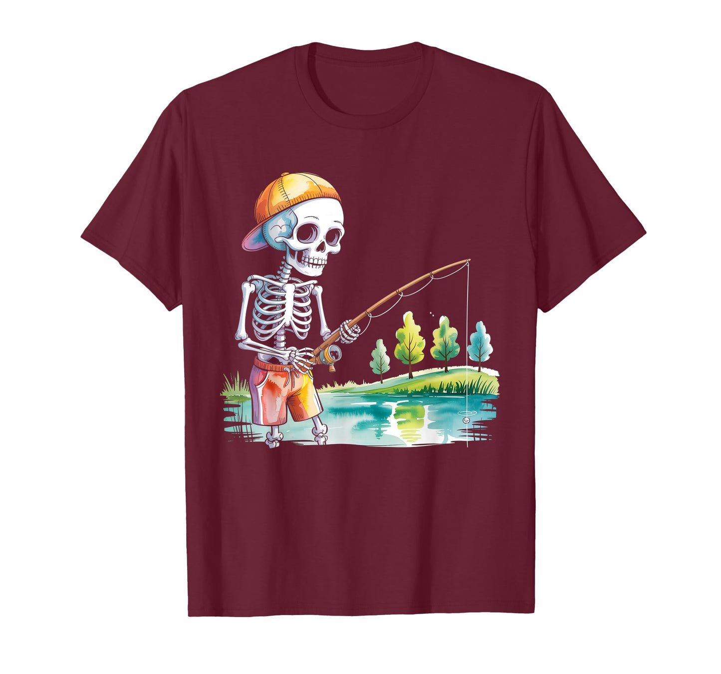 Skeleton Fishing Halloween Costume Funny Fishing Boys Kids T-Shirt