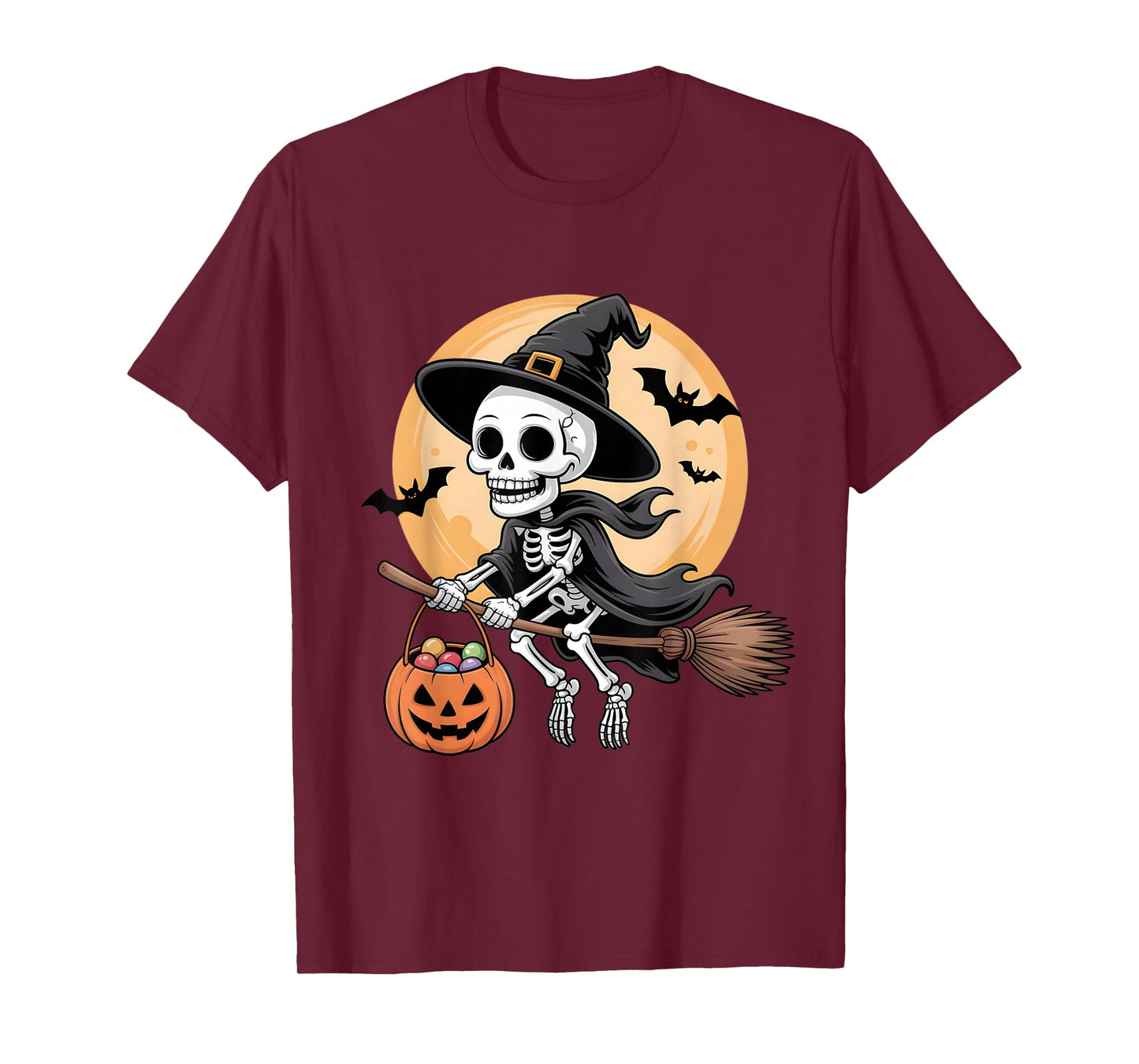 Skeleton Witch Hat Pumpkin Halloween Costume Men Women Kids T-Shirt