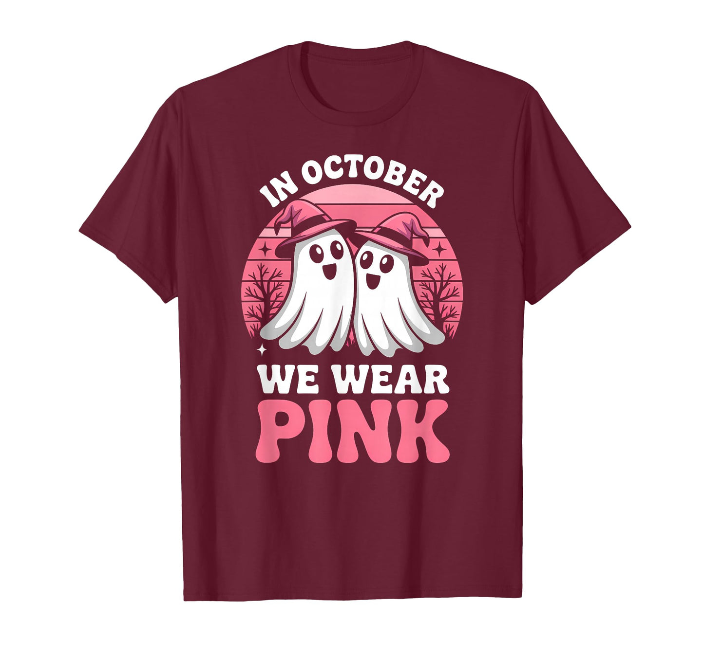 in October We Wear Pink Breast Cancer Awareness Halloween T-Shirt