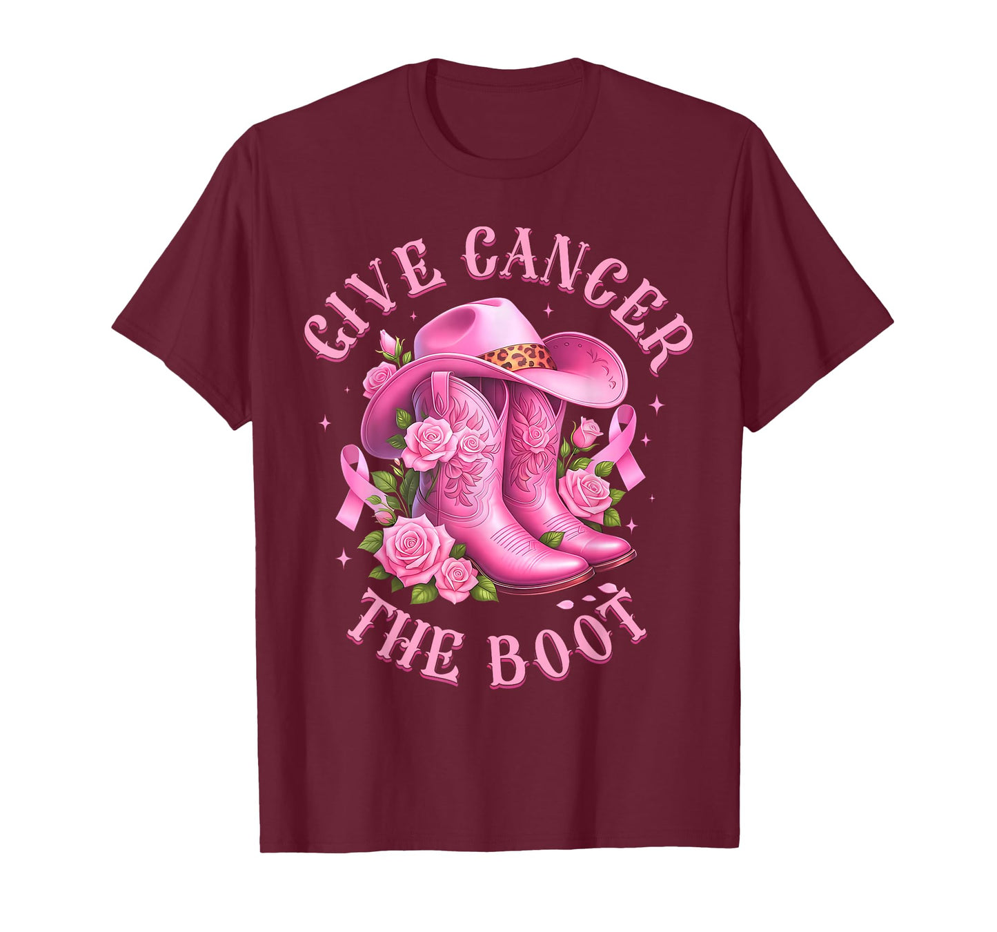 Give Breast Cancer The Boot Cowgirl Cancer Awareness Ribbon T-Shirt