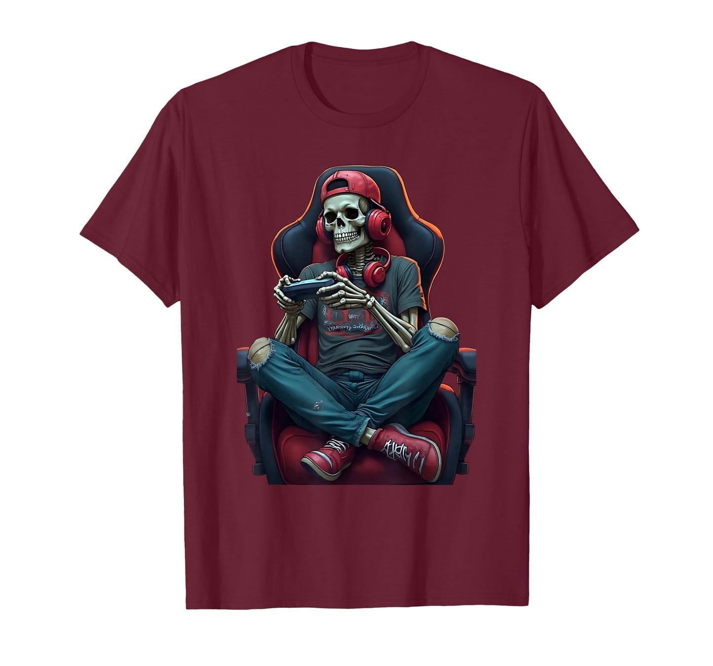 Skeleton Gamer Outfit – Funny Gaming Look with Red Cap, Head T-Shirt