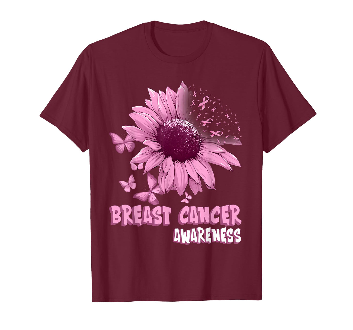 Pink Sunflower Breast Cancer Awareness Ribbon in October T-Shirt