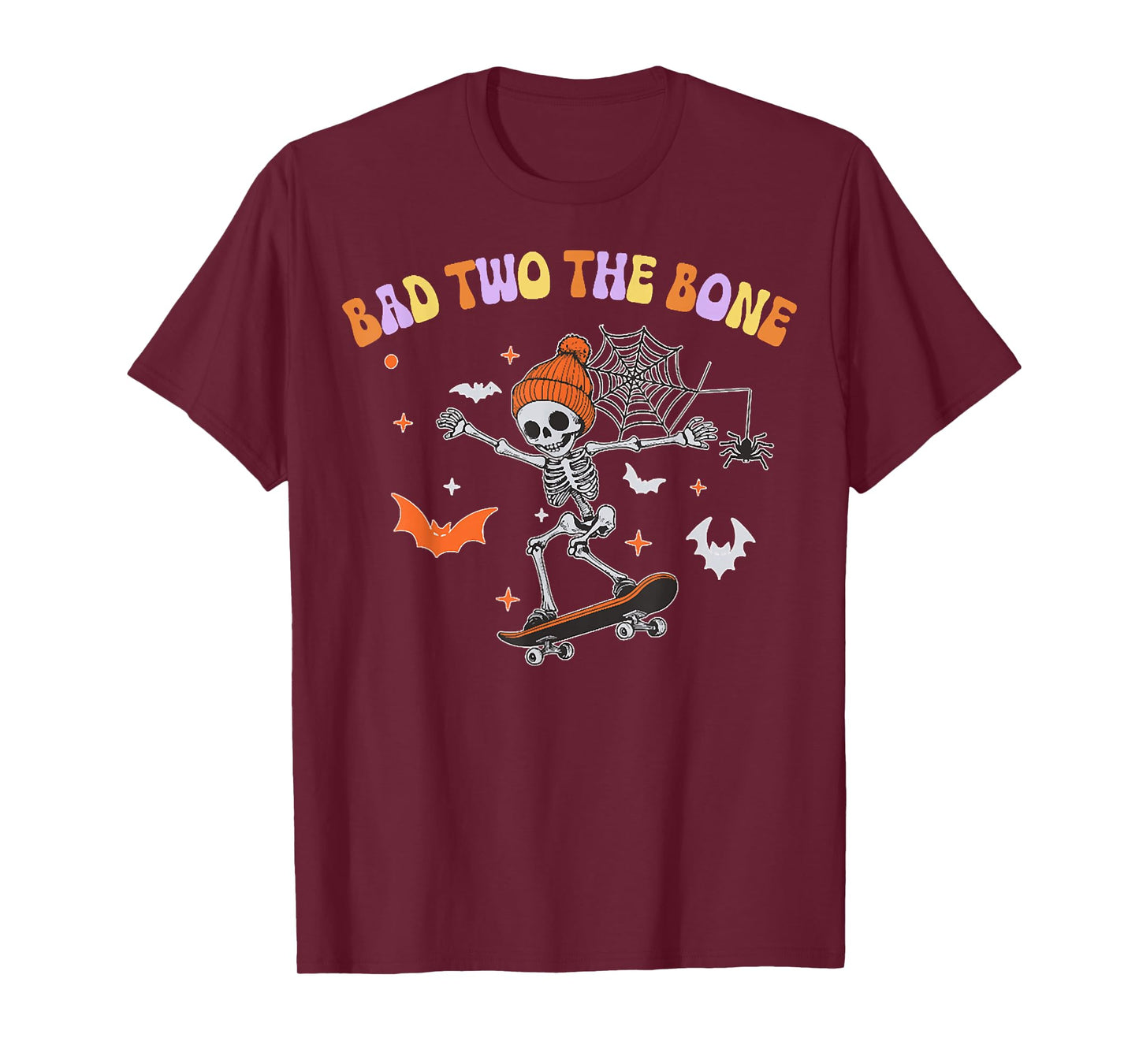 Bad to The Bone Skeleton Halloween Skateboard,Boo Spooky Boy T-Shirt