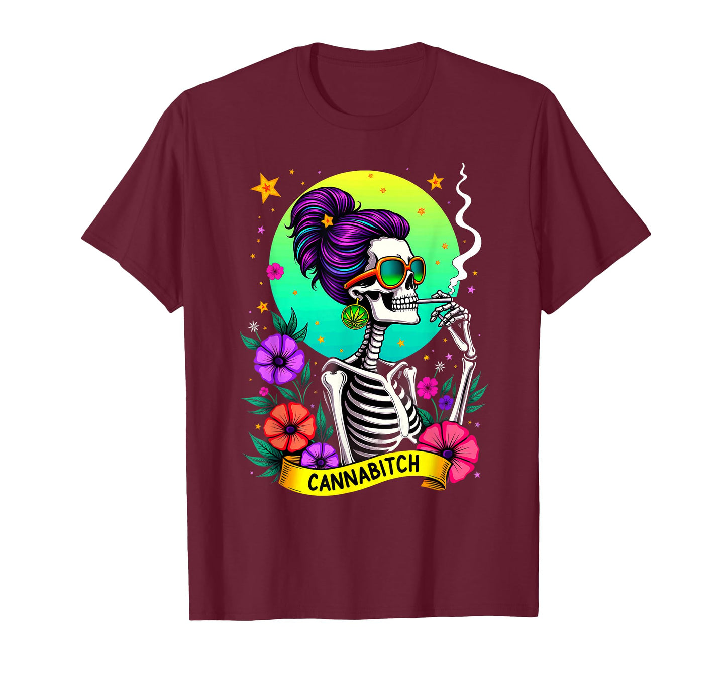 Tarot Card Cannabitch Skeleton Stoners Marijuana Smoking T-Shirt