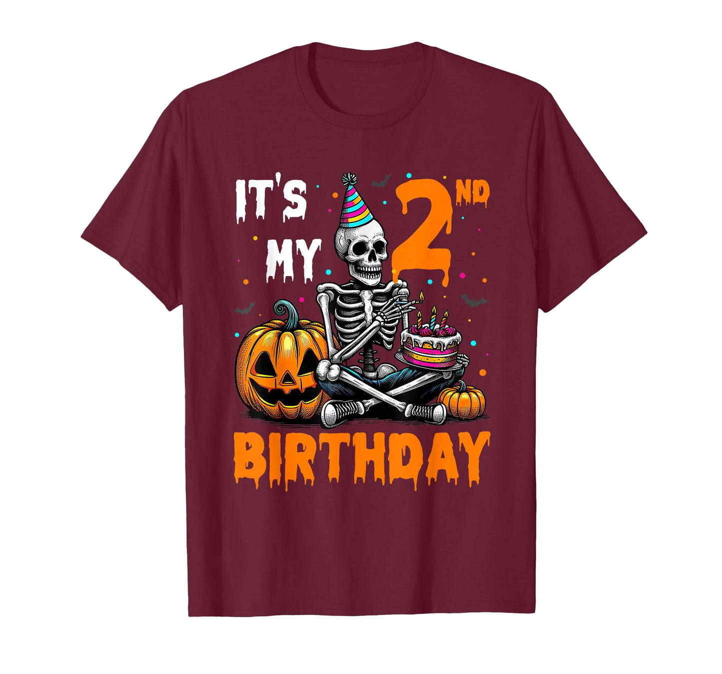 Skeleton 2nd Birthday Halloween Party Kids 2 Years T-Shirt