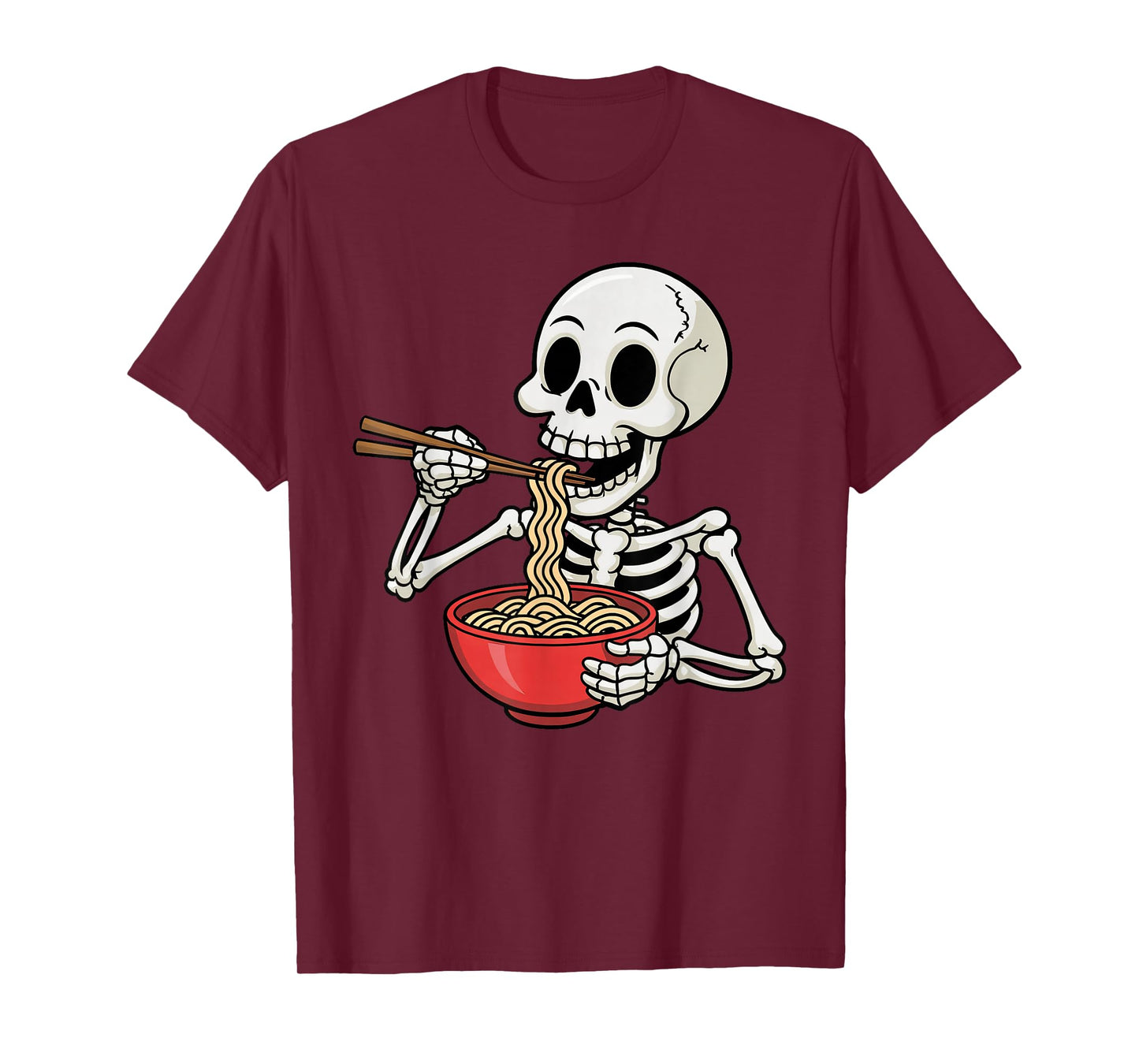 Funny Skeleton Eating Japanese Ramen Noodle Bowl Halloween T-Shirt