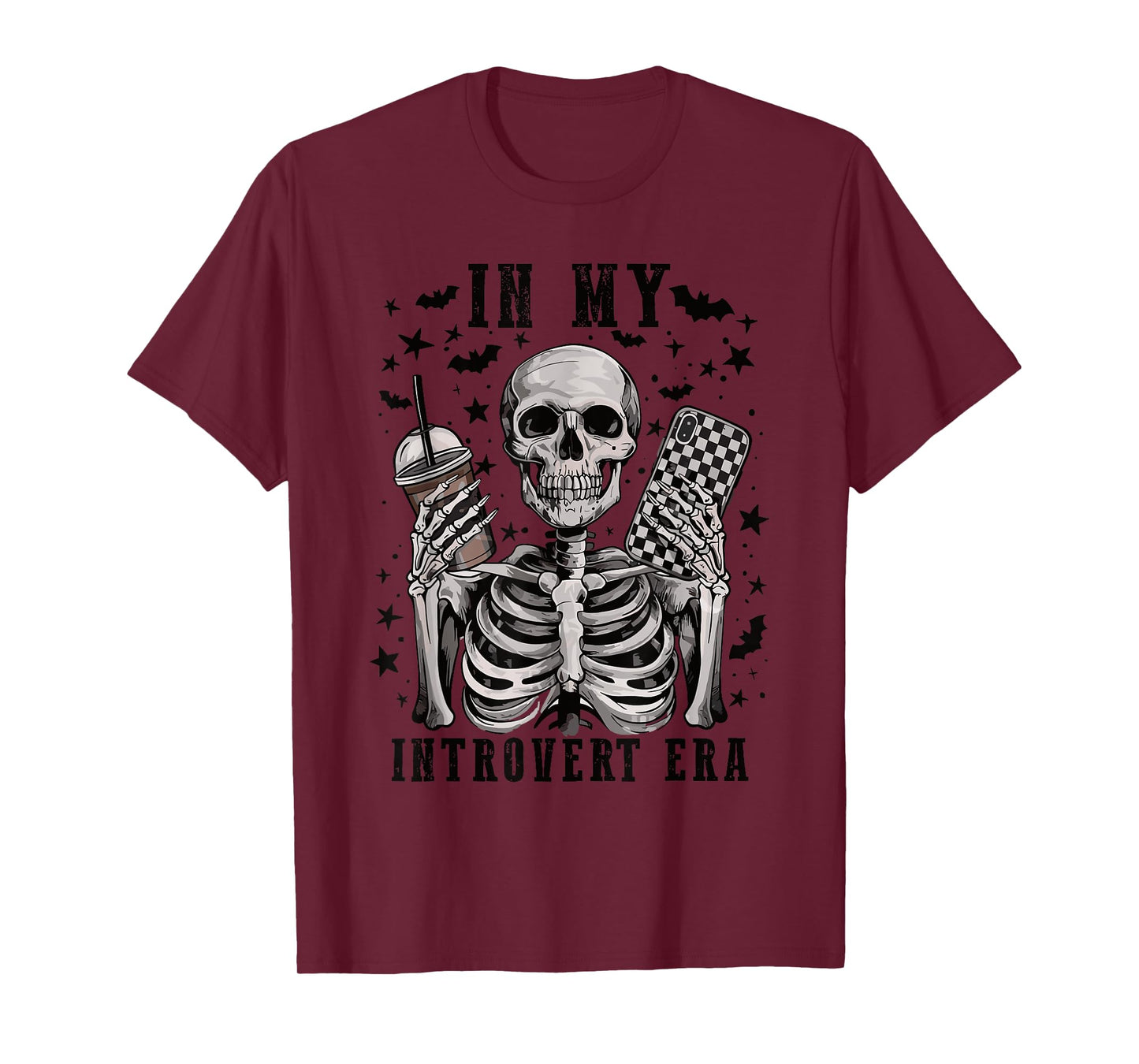 In My Introvert Era Retro Halloween Skeleton Coffee Womens T-Shirt