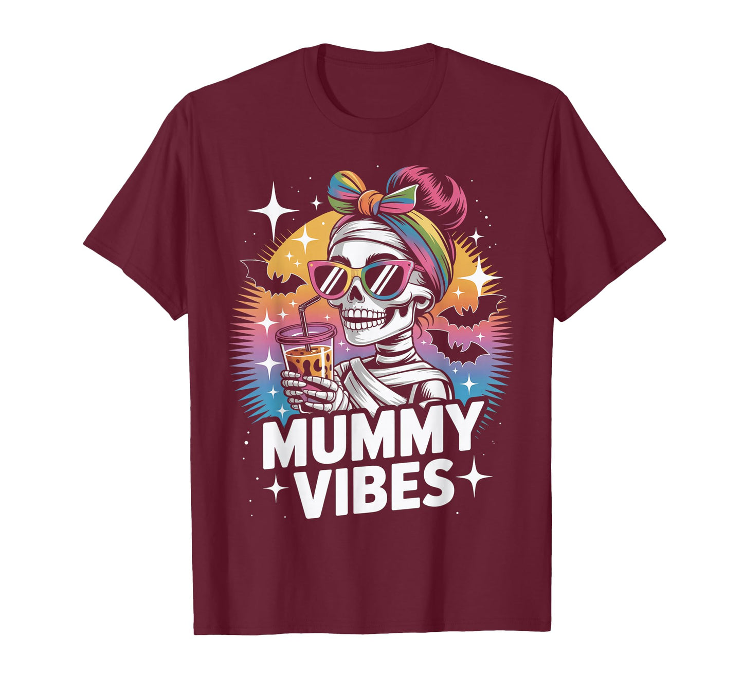 Messy Bun Halloween Mummy Vibes Skeleton Mama Mum Mom Mommy T-Shirt
