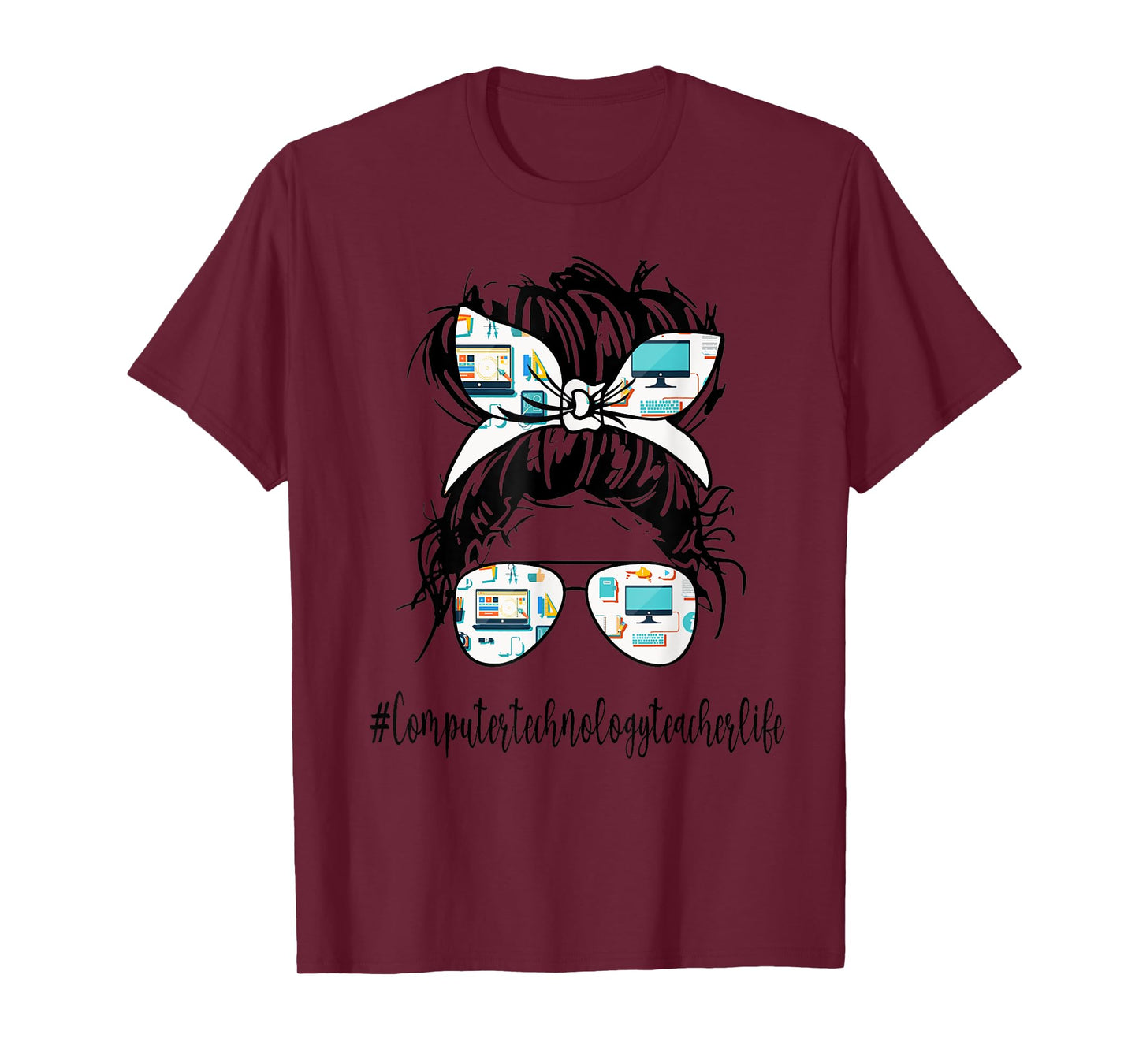 Computer Technology Teacher Life Messy Bun Back to School T-Shirt
