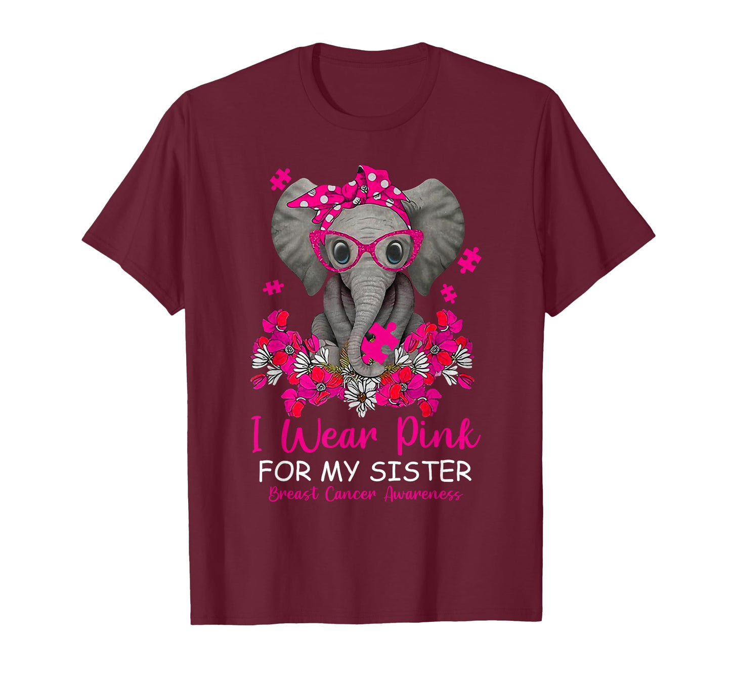 I Wear Pink For My Sister Elephant Breast Cancer Awareness T-Shirt