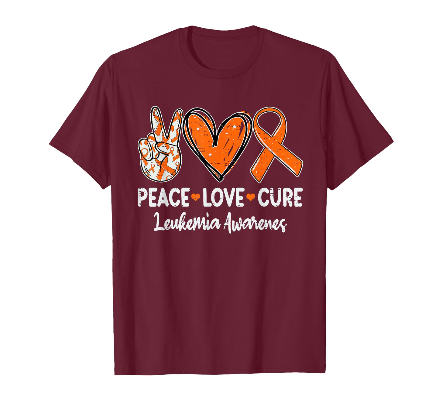 Peace Love Cure Leukemia Awareness Ribbon Orange Support T-Shirt