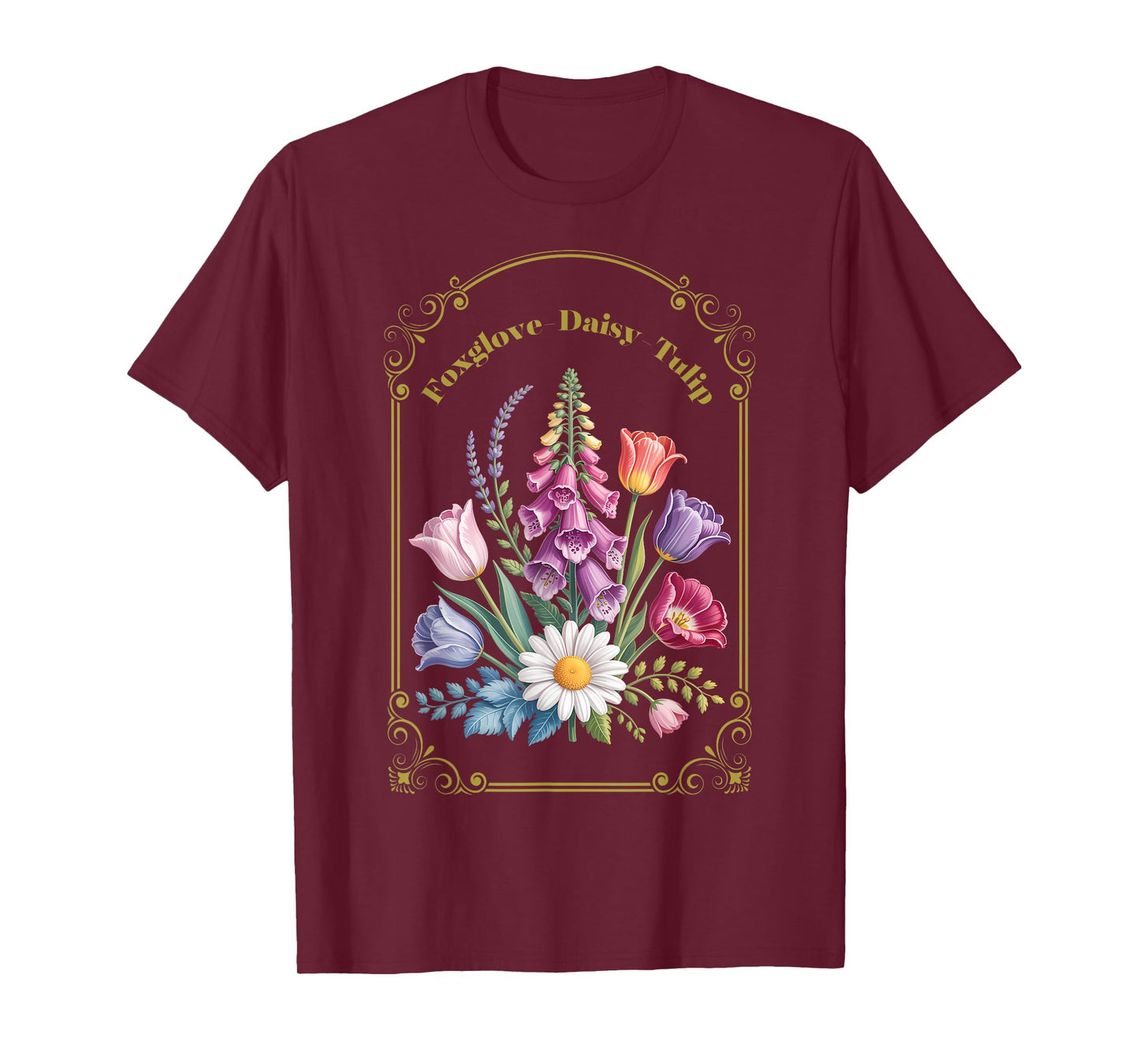 Foxglove Daisy Tulip Vintage Flower Arrangement T-Shirt