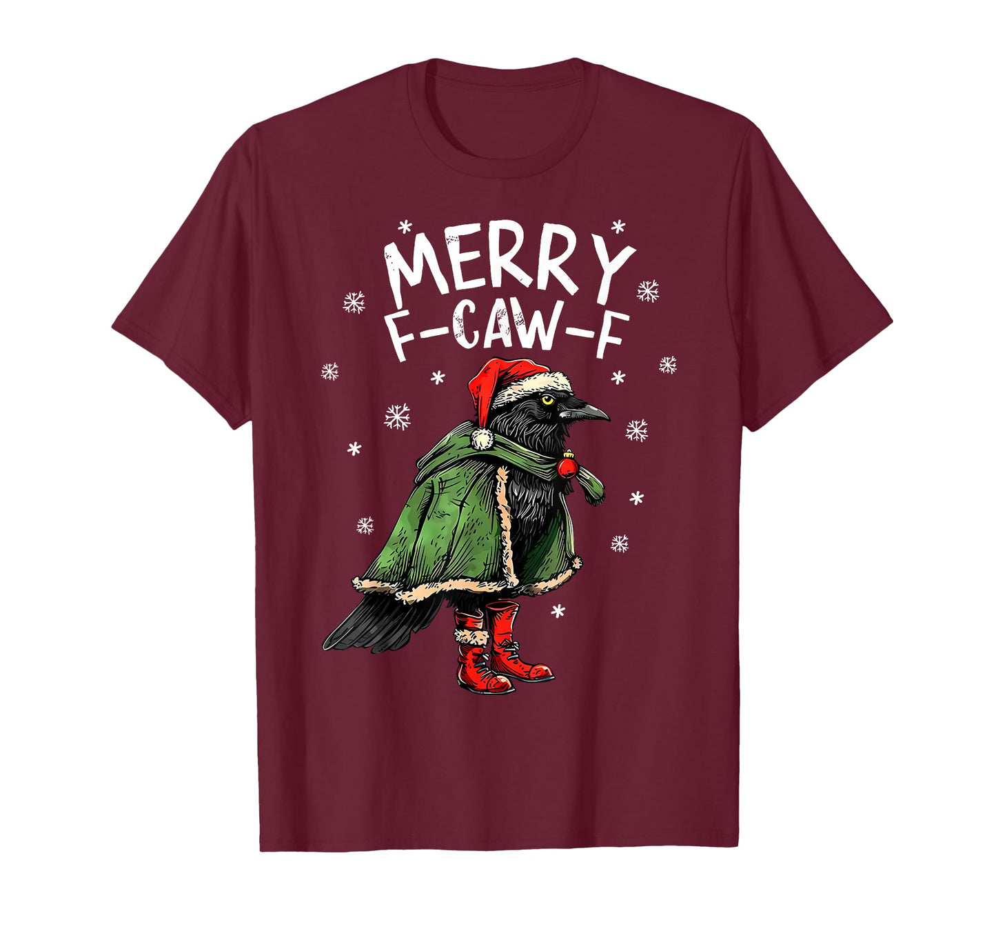 Merry F Caw F Christmas Funny Santa Raven Bird Men Women T-Shirt