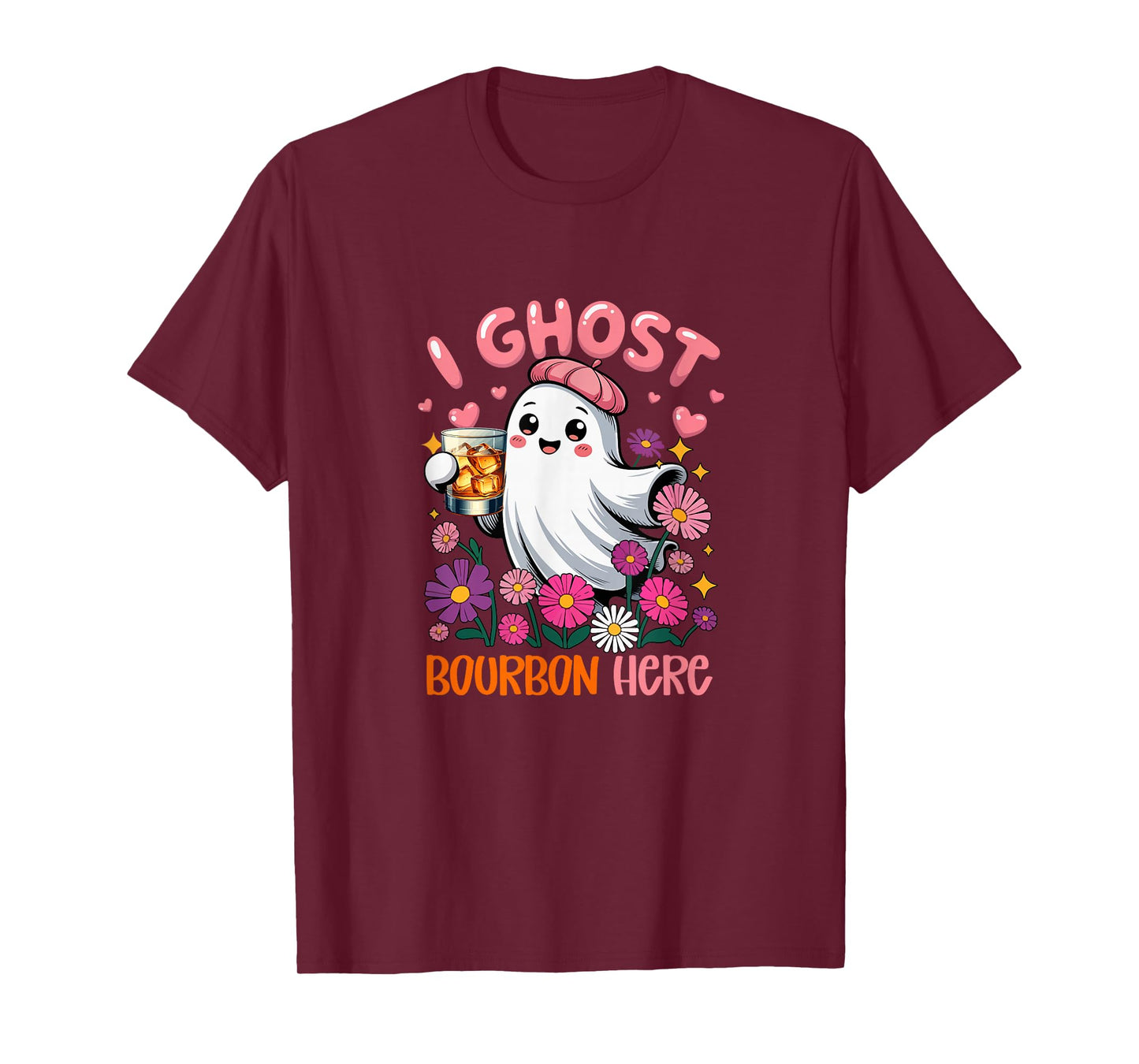 I Ghost Bourbon Here Halloween Floral Boo Drinking Bourbon T-Shirt