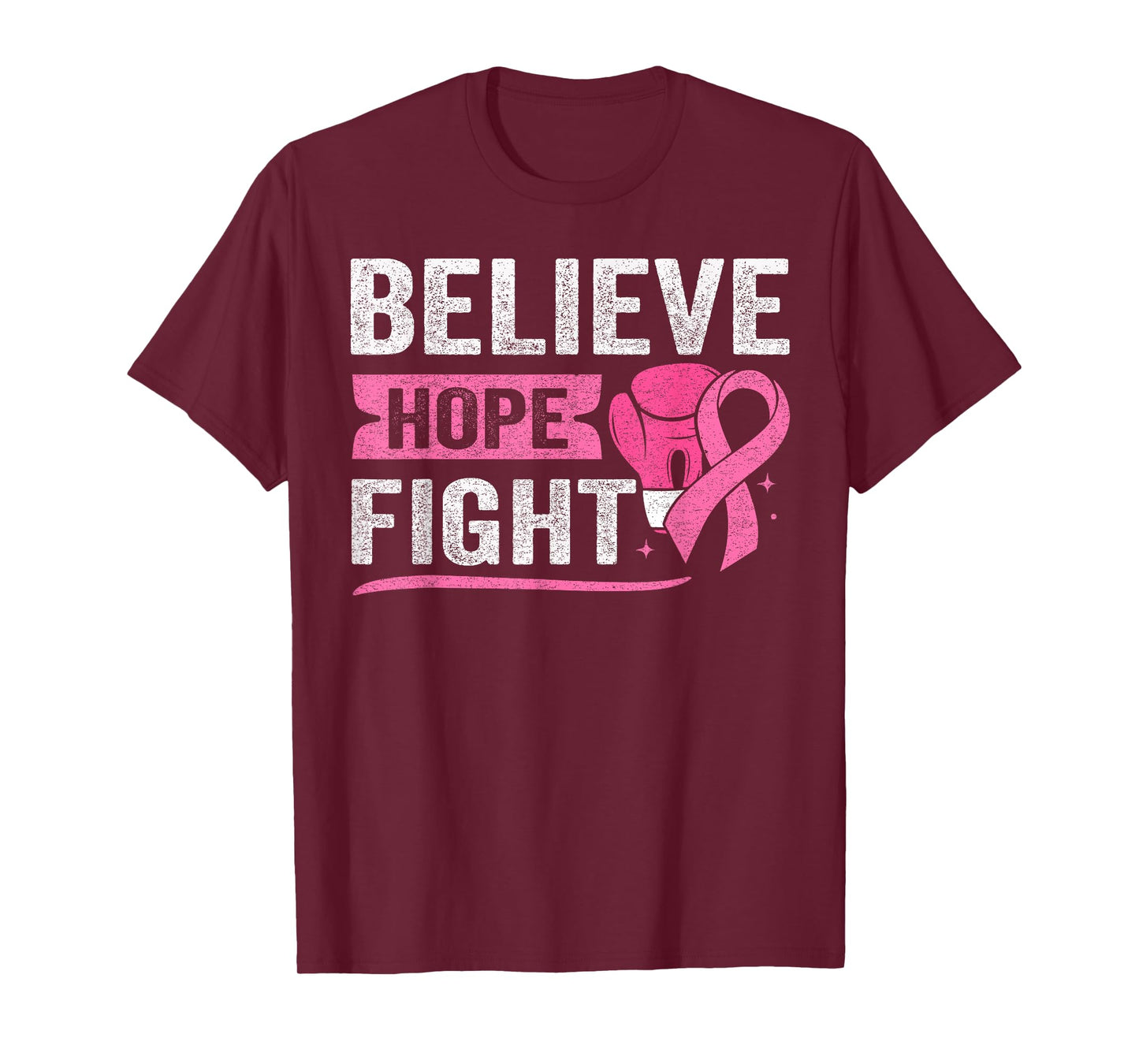 Believe Hope Fight Breast Cancer Awareness Pink Ribbon T-Shirt