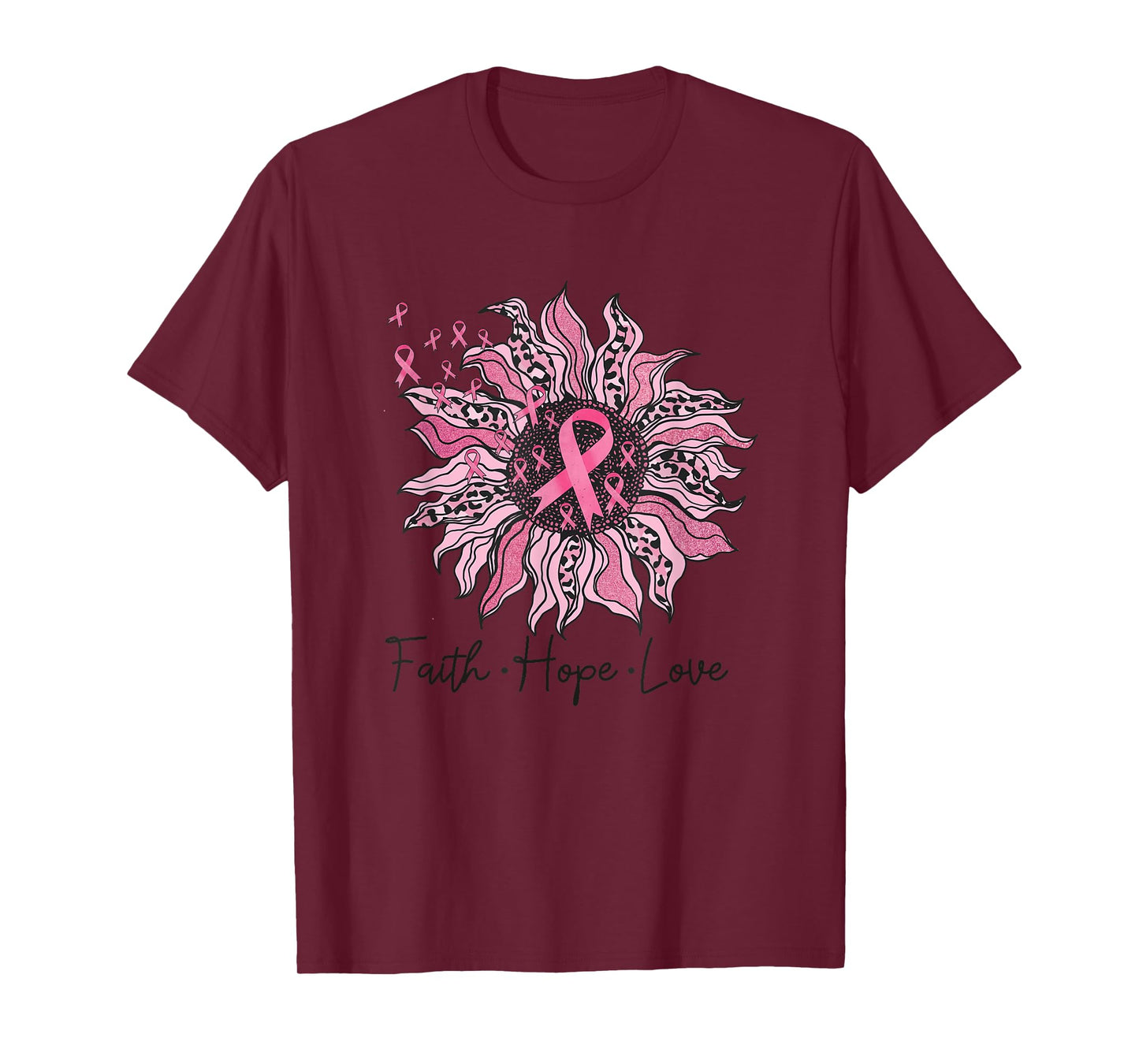 Faith Hope Love Sunflower Leopard Breast Cancer Awareness T-Shirt