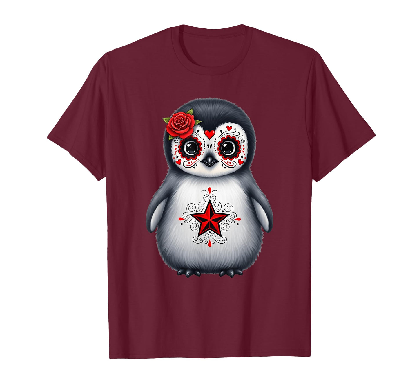 Sugar Skull Penguin Halloween Graphic T-Shirt