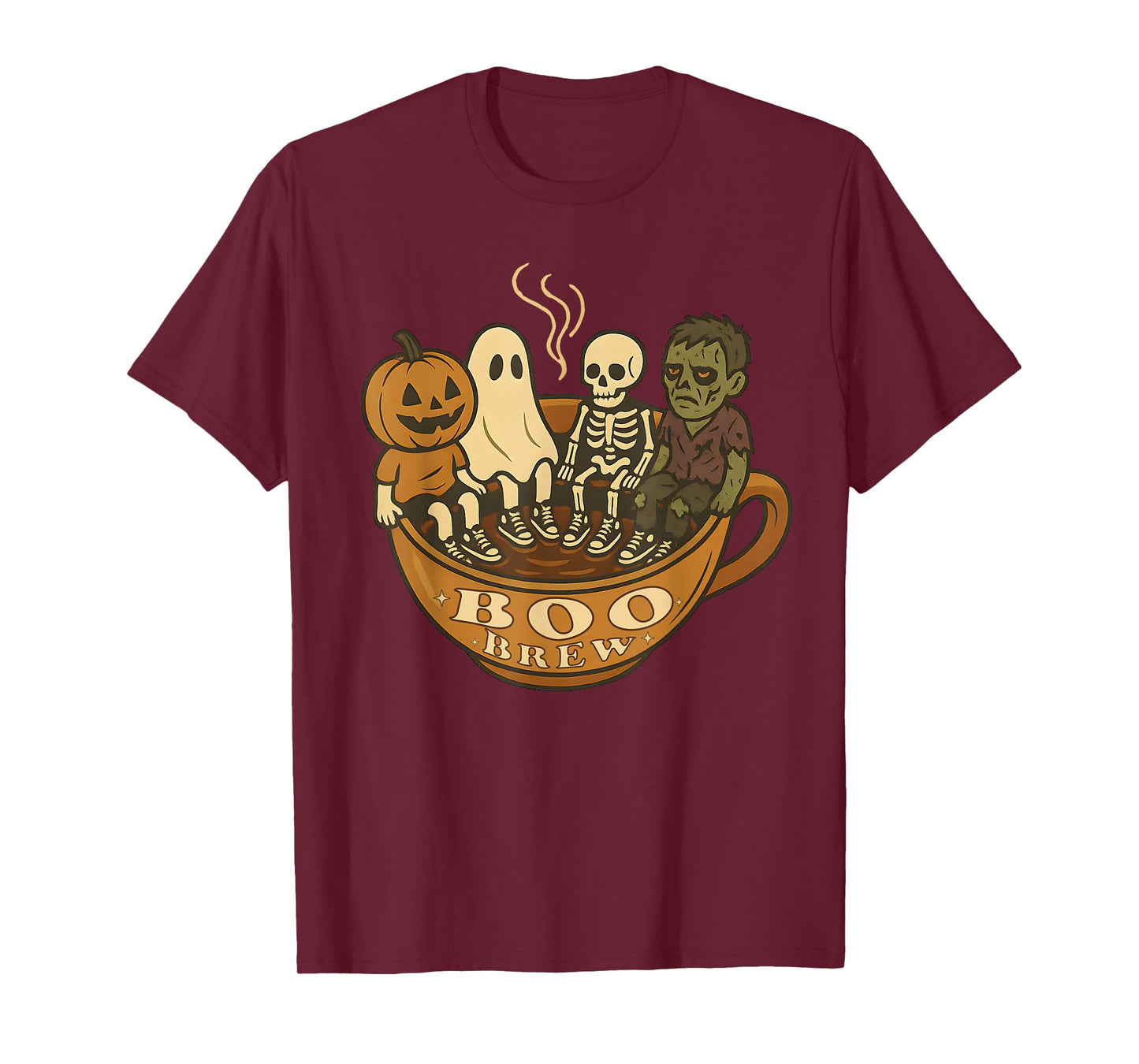 Boo Brew Halloween Barista Coffee Ghost Zombie Skeleton Cute T-Shirt