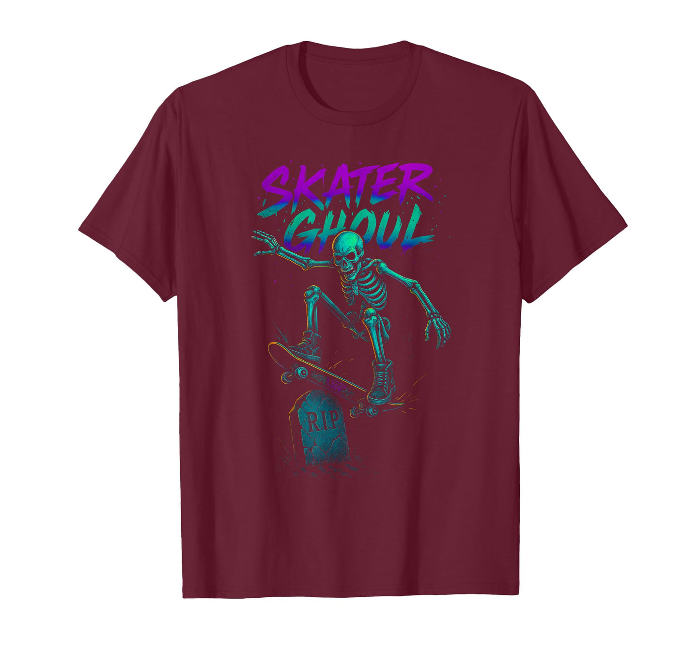 Skater Ghoul - Vaporwave Skeleton Skateboard Halloween Kids T-Shirt