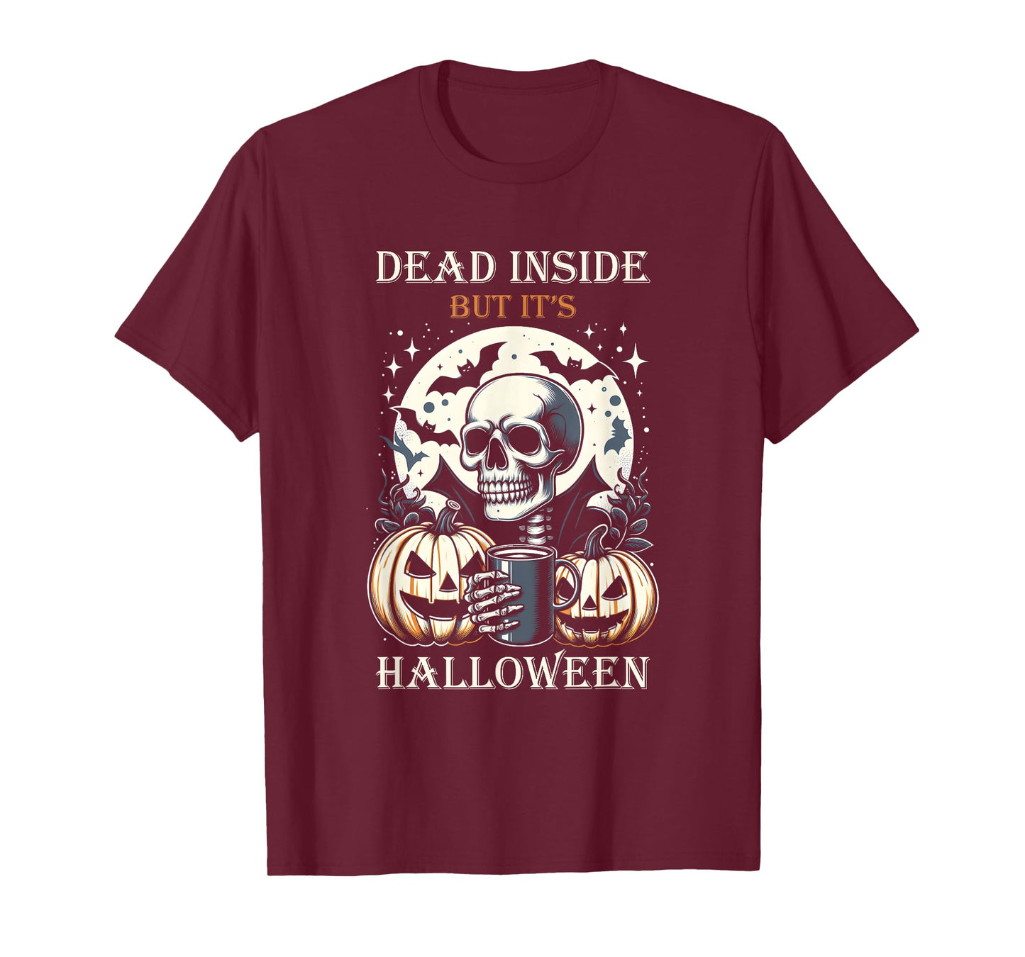 Dead-Inside But Its Halloween Spooky Skeleton Bats Pumpkin T-Shirt