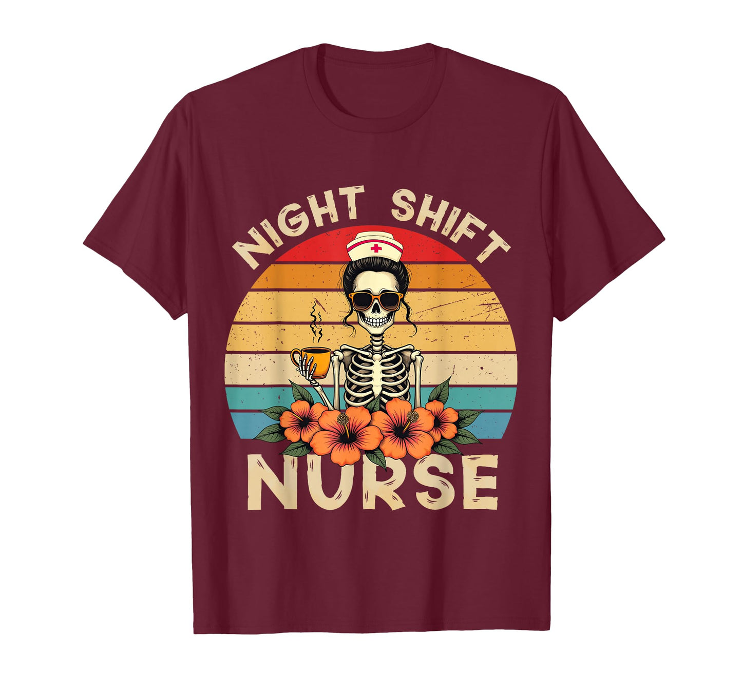 Night Shift Nurse Halloween Skeleton Registered Nursing Fall T-Shirt