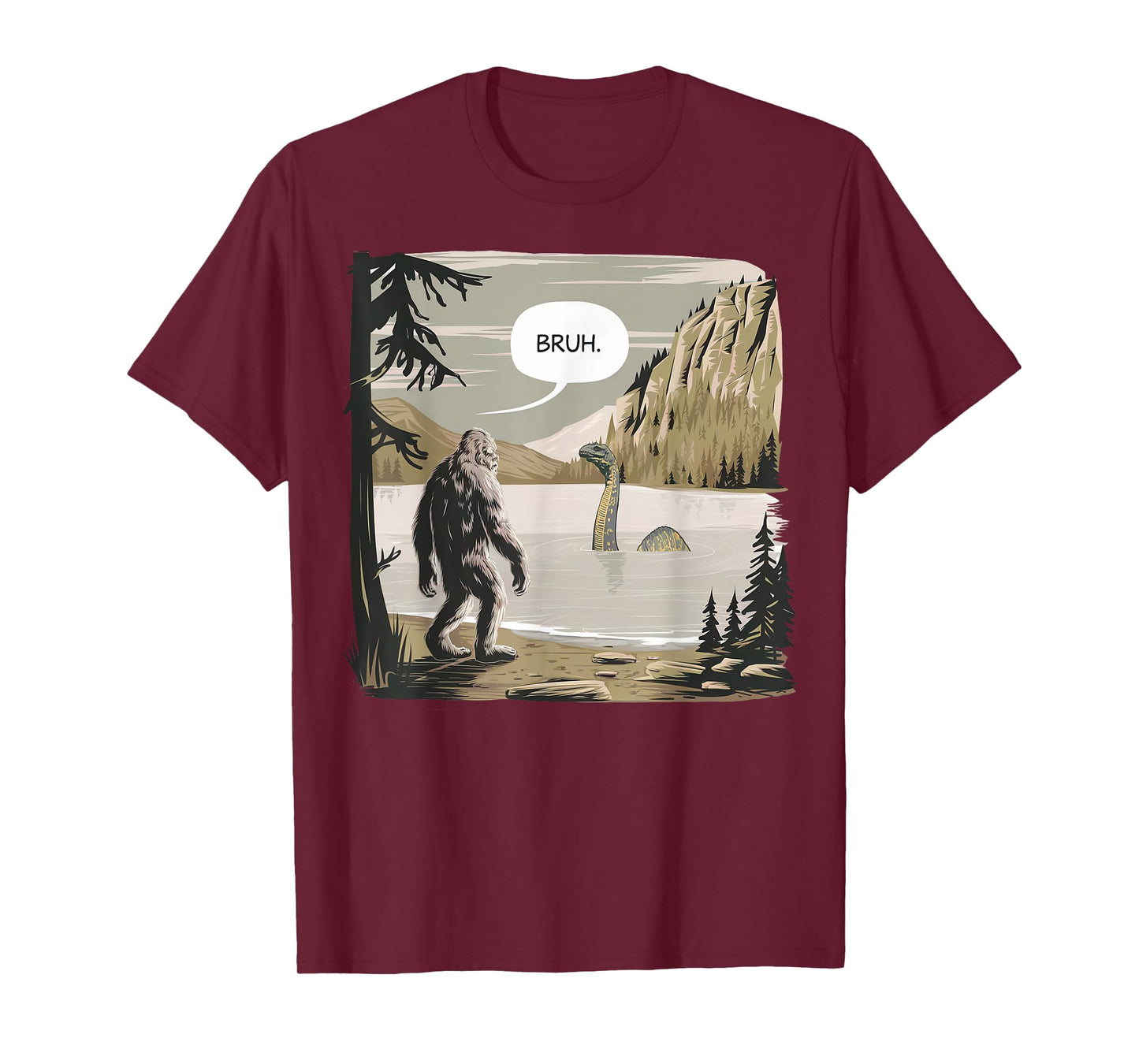 Bigfoot Loch Ness Monster Apparel Graphic Tees Unisex-Adults & Kids Funny Graphic T-Shirt Black Short Sleeve Small