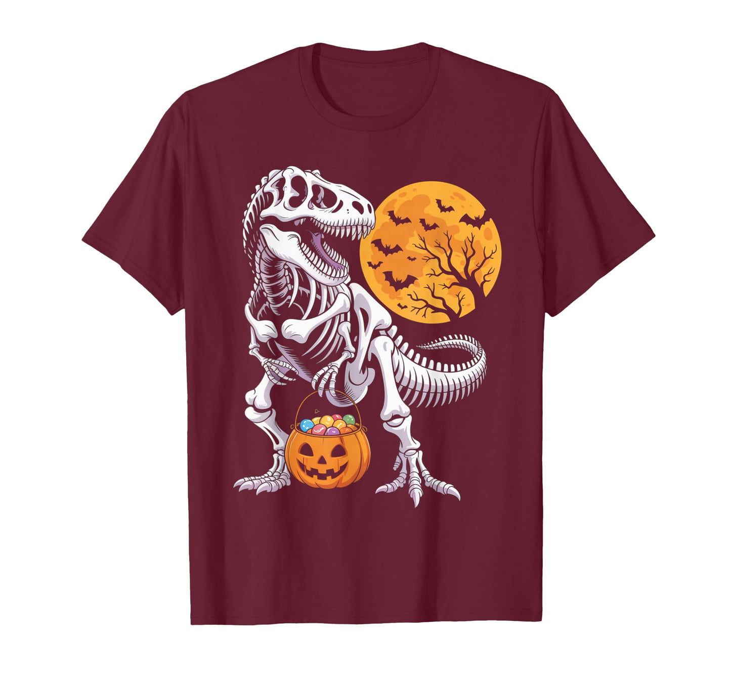 Halloween Boys Dinosaur Skeleton T rex Scary Pumpkin Spooky T-Shirt