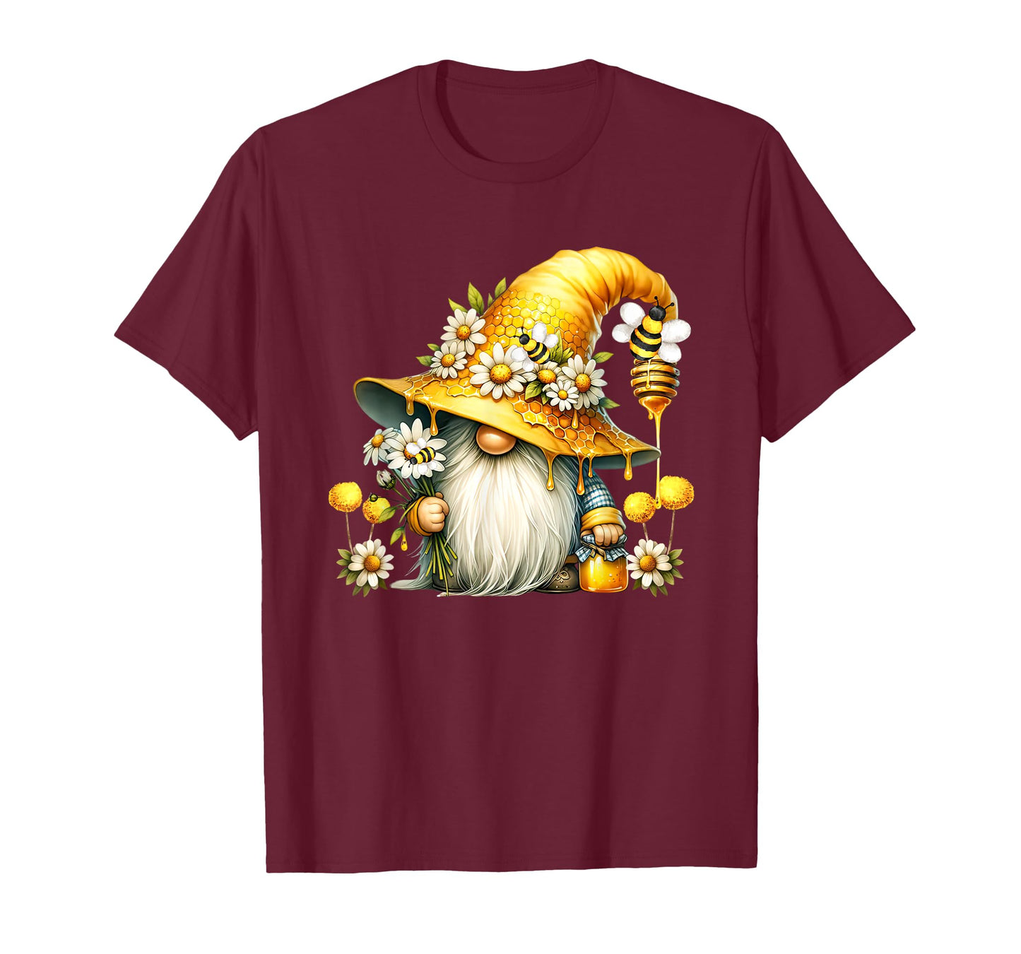 Bee Gnome Graphic For Women Daisy Flowers Funny Hippie Gnome T-Shirt