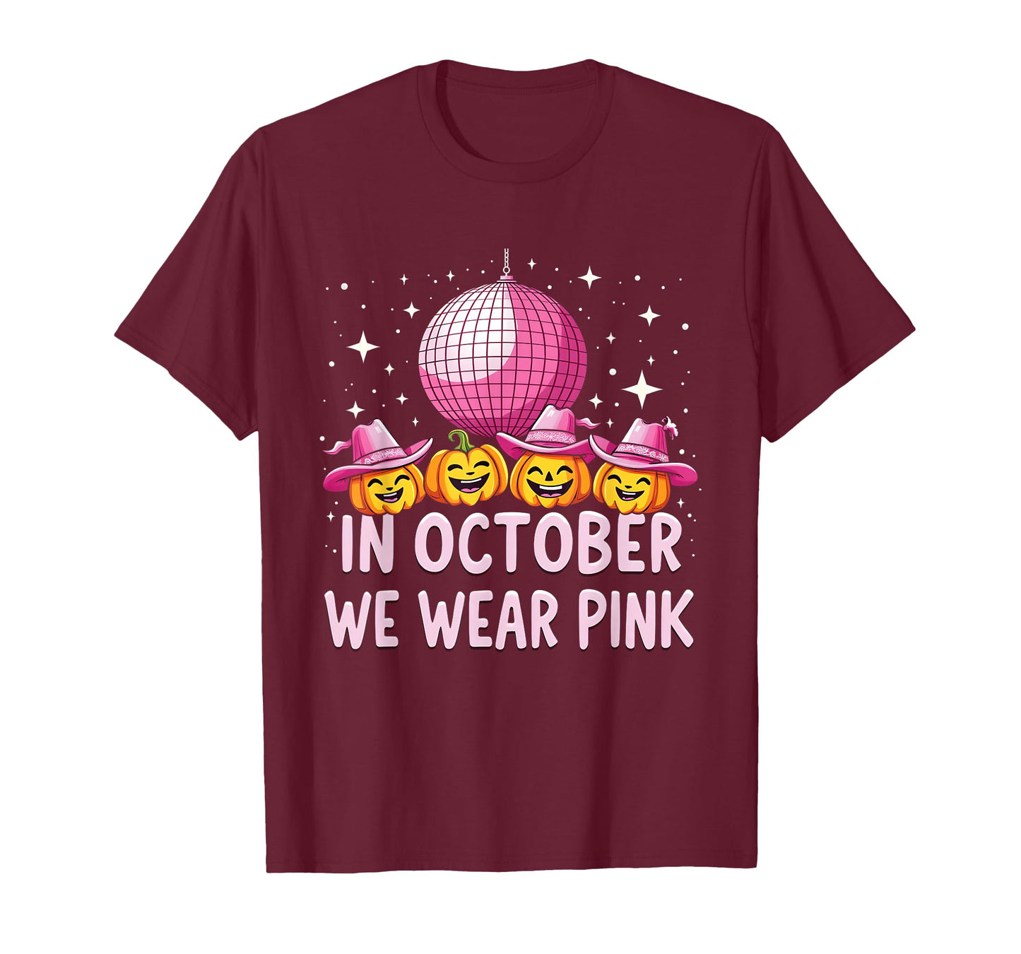 In October We Wear Pink Breast Cancer Pumpkin Cowgirl Wester T-Shirt