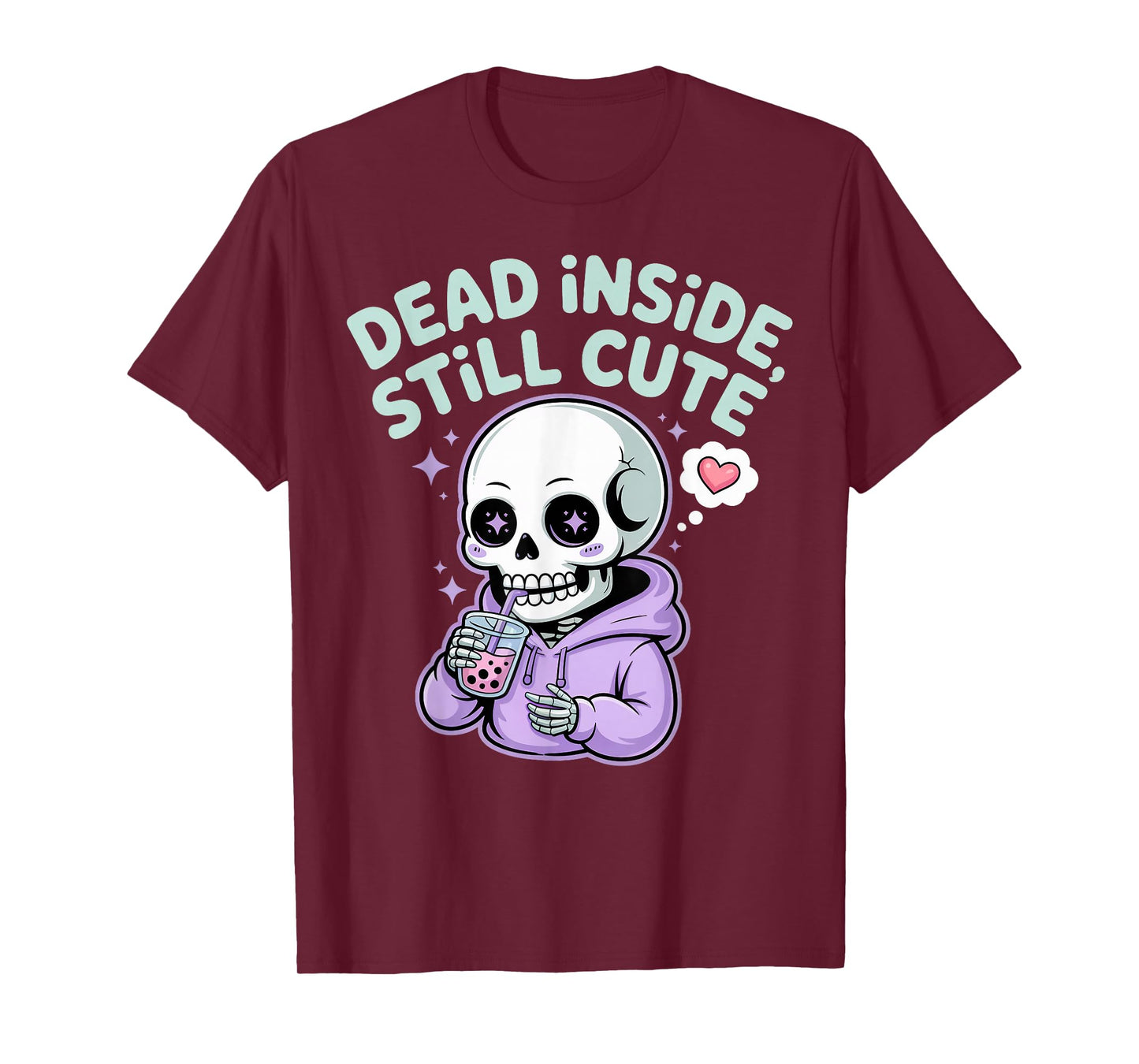 Dead Inside Still Cute Skeleton Boba Sipping T-Shirt